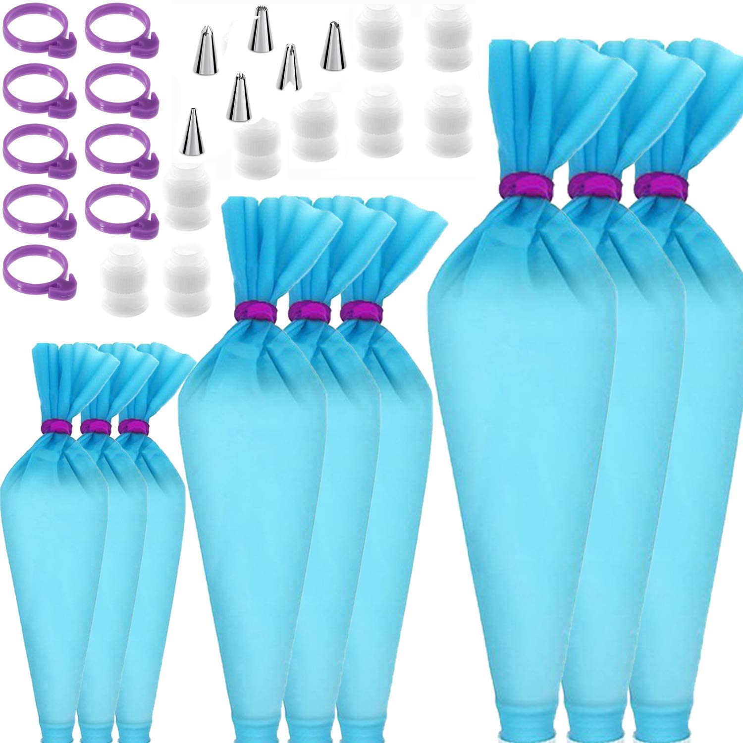 Piping Bags & Tips Set, Baking Supplies, Nivagen 33 Pcs Cake Decorating Tools, 9 Pieces 3 Sizes (12"+14"+16") Reusable Pastry Bags with Frosting, 6 Icing Bag Tips, 9 Piping Bag Connectors, 9 Bag Ties