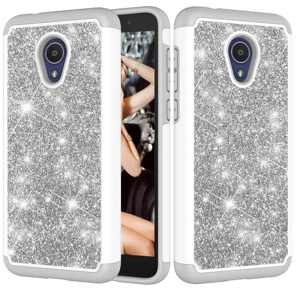 HEGWEI Glitter Powder Contrast Skin Shockproof Silicone + PC Protective Case for Alcatel 1X Evolve/Alcatel TCL LX/Alcatel IdealXtra 2018 Cover (Color : Grey)