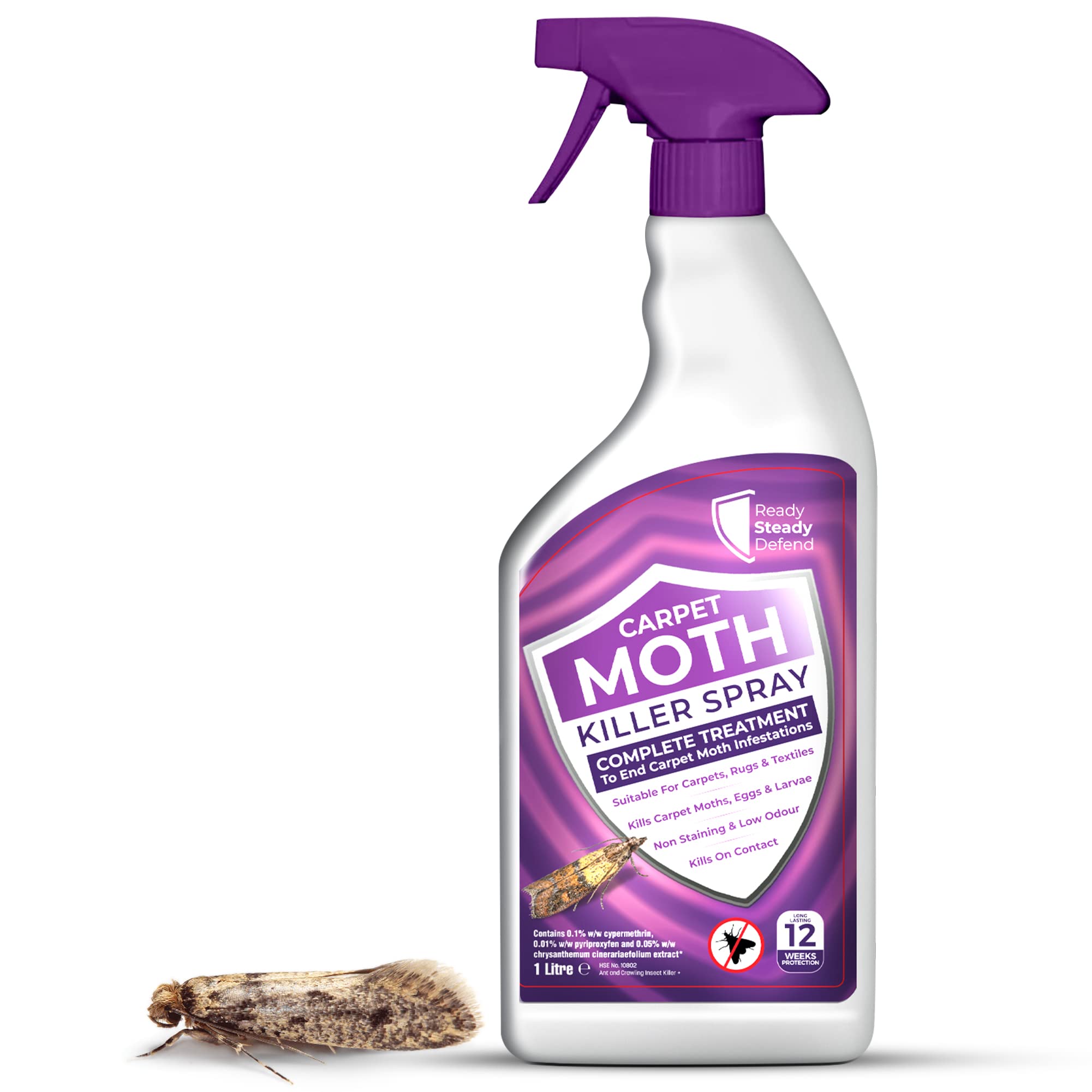 Carpet Moth Killer Spray 1L - Non-Staining & Long-Lasting Protection | Formula for Home | Targets Full Moth Lifecycle on Rugs, Carpets, Textiles & Upholstery