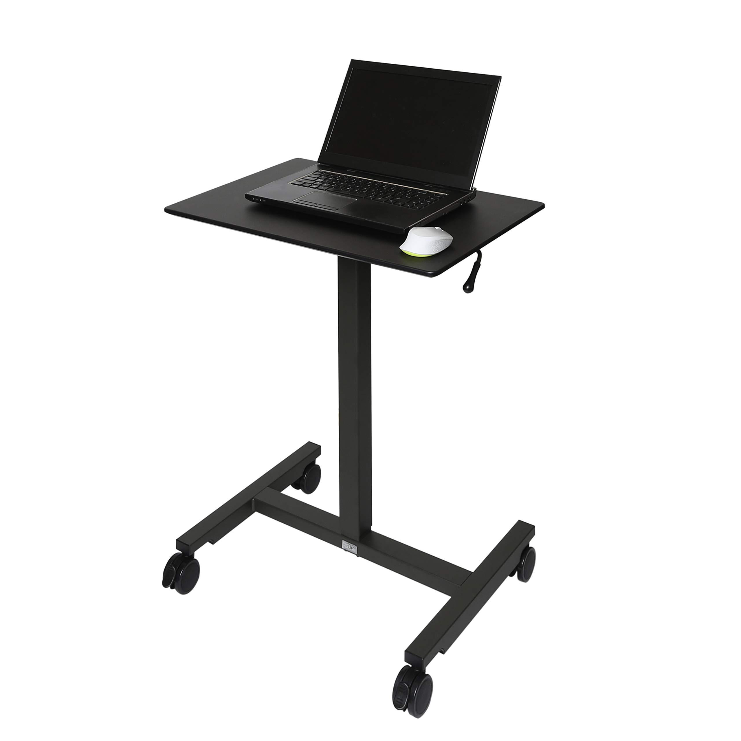 Seville Classics Airlift 24.5" Pneumatic Height Adjustable Sit-Stand Mobile Laptop Computer Desk Cart (29.3" to. 43.5" H), 24", Black