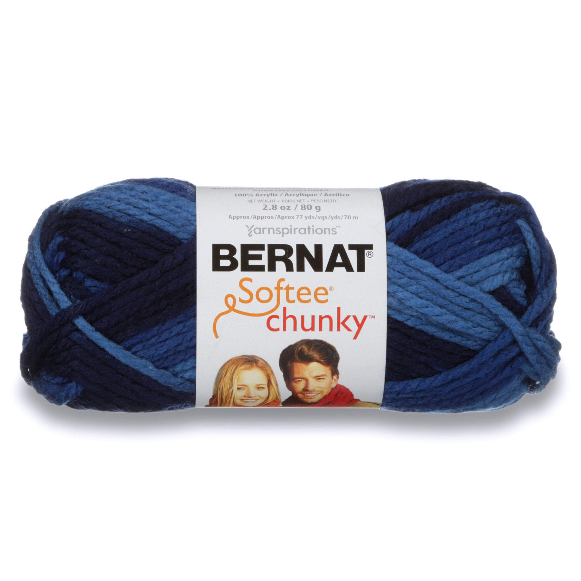 Bernat Softee Chunky Ombre Yarn, 2.5 oz, Gauge 5 Bulky Chunky, 100% Acrylic, Denim Ombre