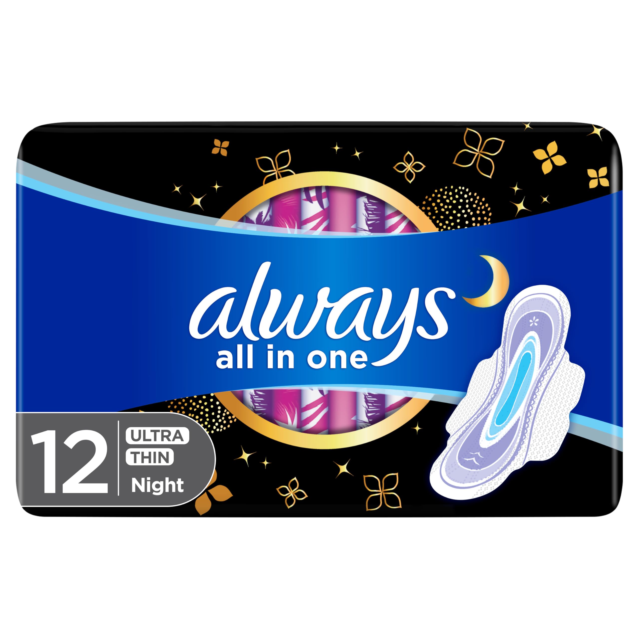 ALWAYS All in one Ultra Thin, Night sanitary pads with wings, 12 ct