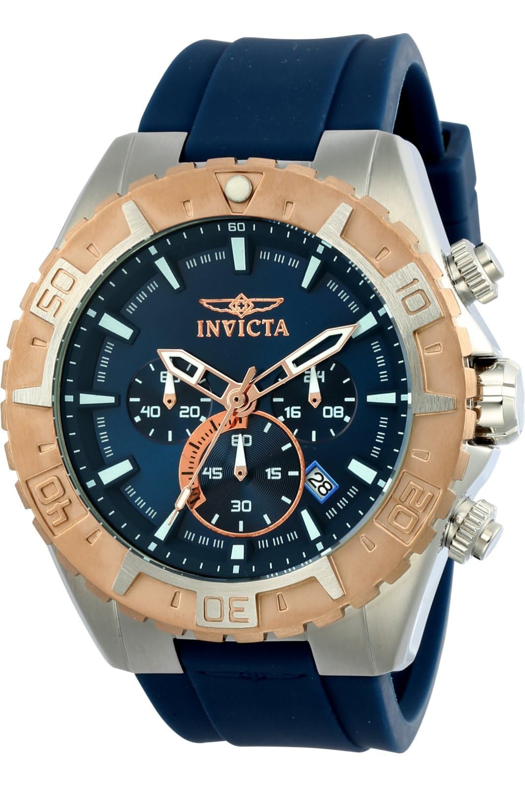 Invicta Men's Aviator Stainless Steel Quartz Watch with Silicone Strap, Blue, 26 (Model: 22523)