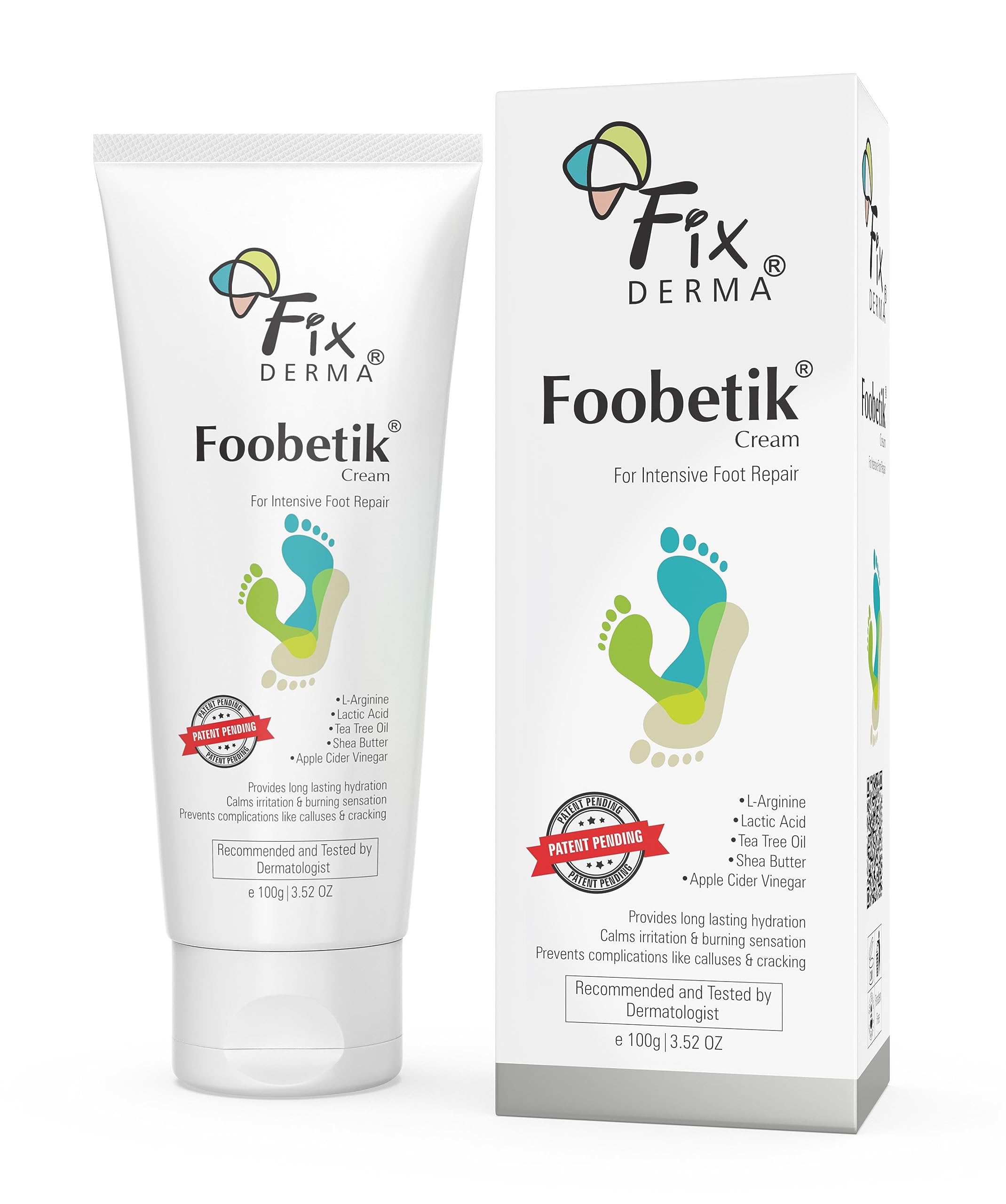 Fixderma Foobetik Cream, Foot cream, Foot care, For Dry & Cracked Feet, Moisturizes & Soothes Feet, Heel Repair, For Calloused, or Chapped Skin, Paraben Free 100gm