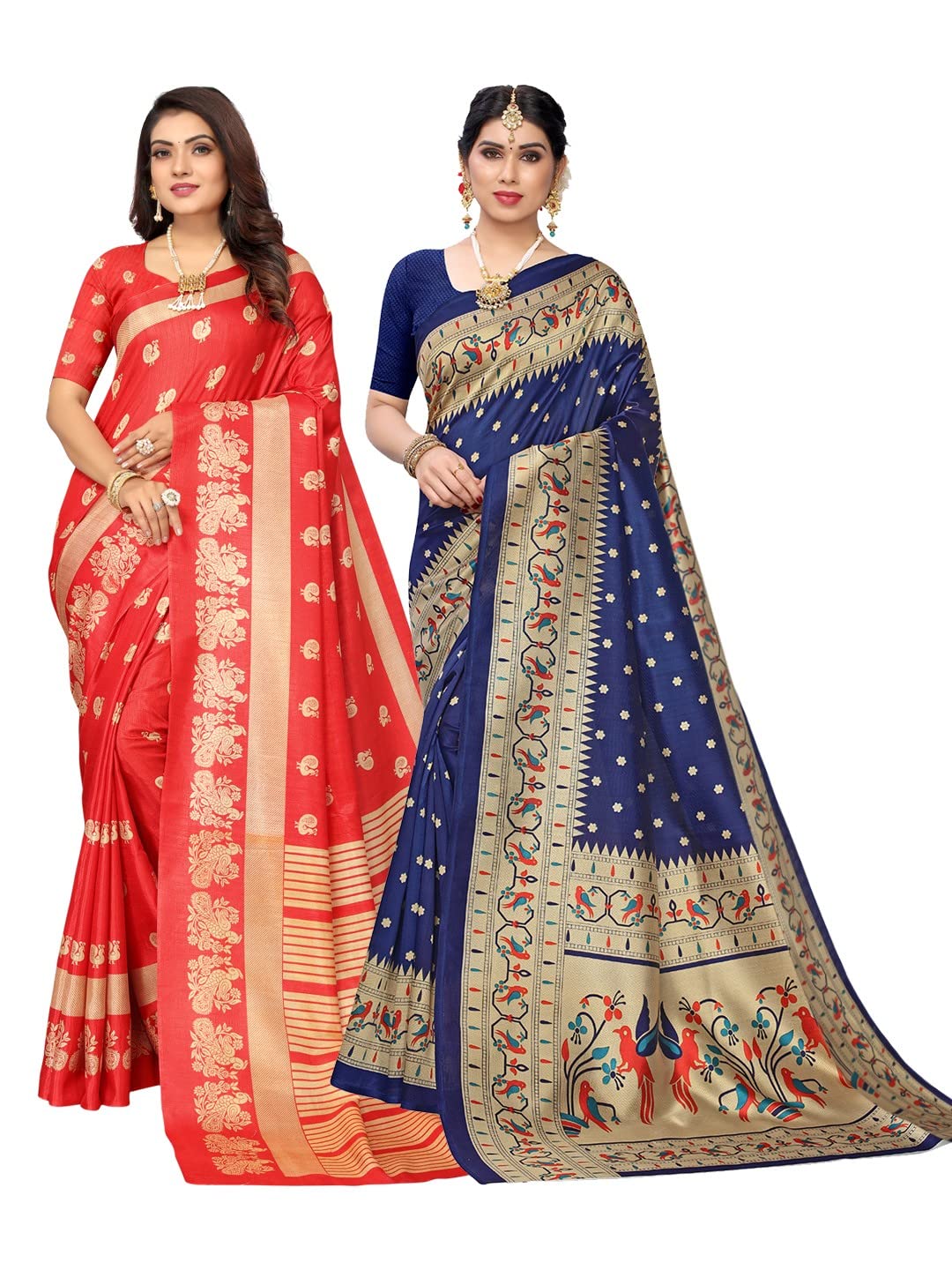 Pisara Women's Art Silk Printed Saree With Blouse Piece(Pack of 2)