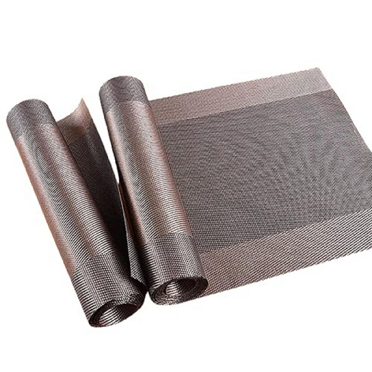 Baskety Placemat, Stain Resistant PVC Table Mats Non-Slip Coffee Mats,Cross Weave Woven Vinyl Heat Resistant Kitchen Table mats for Dining Table (Brown, Table Runner) (Brown, Pack of 2)