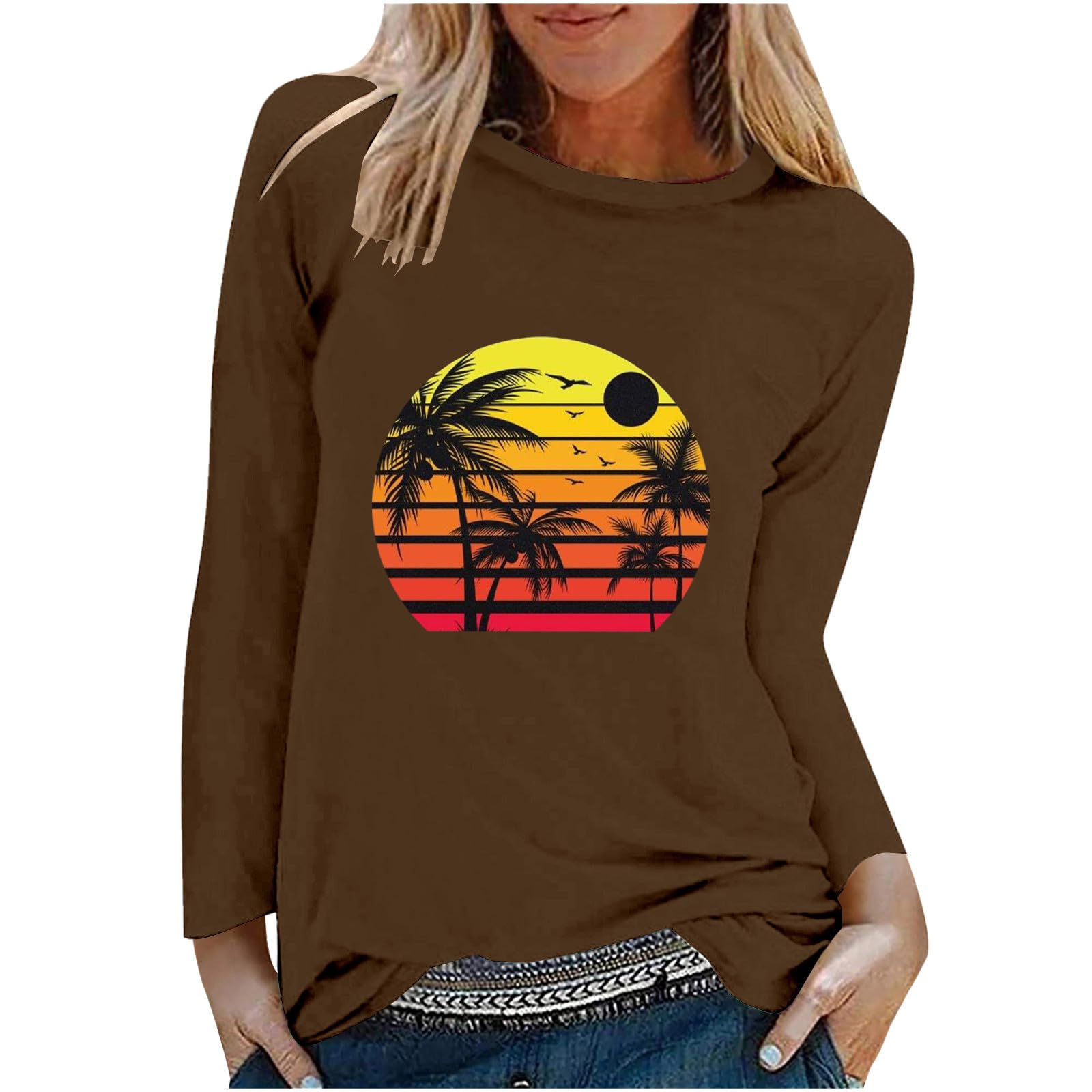 Cethrio Long Sleeve Sweatshirts for Women Hawaiian Graphic Printed Pullover Tops 2023 Fall Fashion Casual Fit Shirts