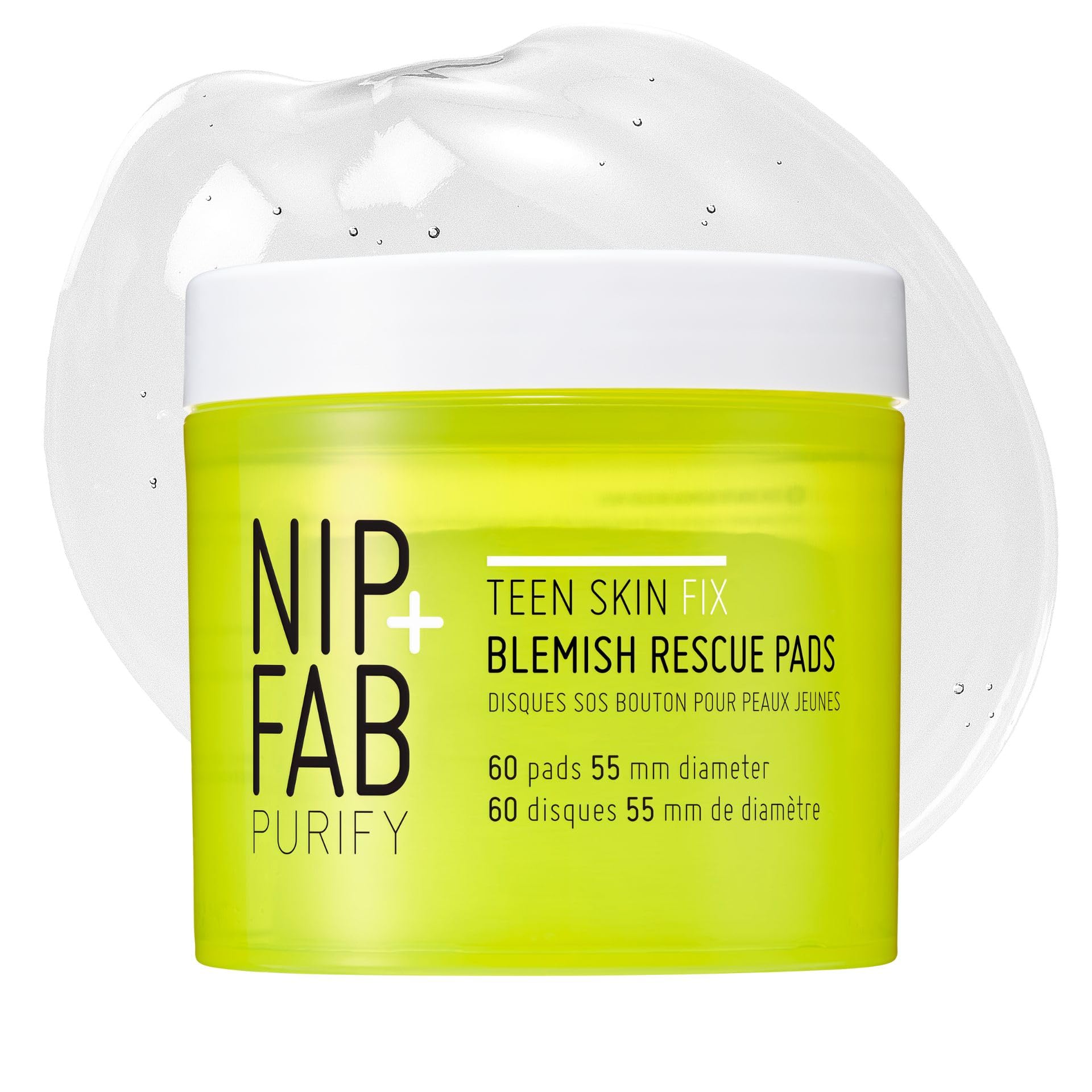 Nip + Fab Teen Skin Fix Zero Breakout Rescue Face Pads with Salicylic Acid, Witch Hazel and Antioxidant Wasabi Extract, BHA Facial Pad for Cleansing Pores Prevent Breakouts Blemishes, 60 Count