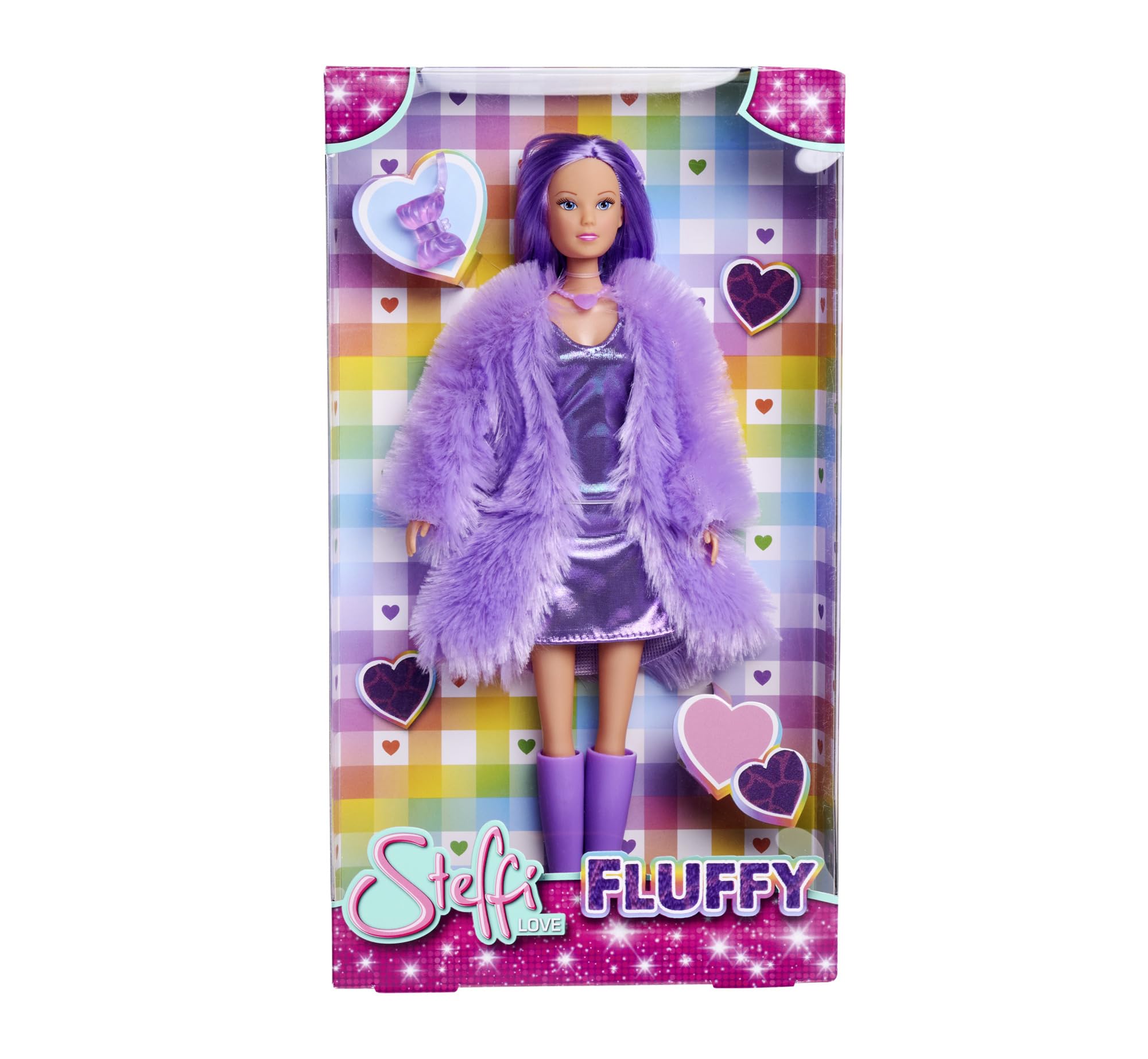 Simba 105733666 Steffi Love Fluffy Doll in Belt Dress with Fur Jacket and Great Fashion Accessories, 29 cm Toy Doll, from 3 Years