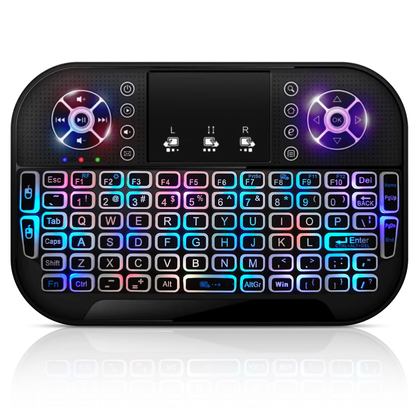 TERRIFI Mini Wireless Keyboard with 7 Colors RGB Backlit and Touchpad, Seamless Connectivity, Ideal for Smart TV, PC, Laptops, and More