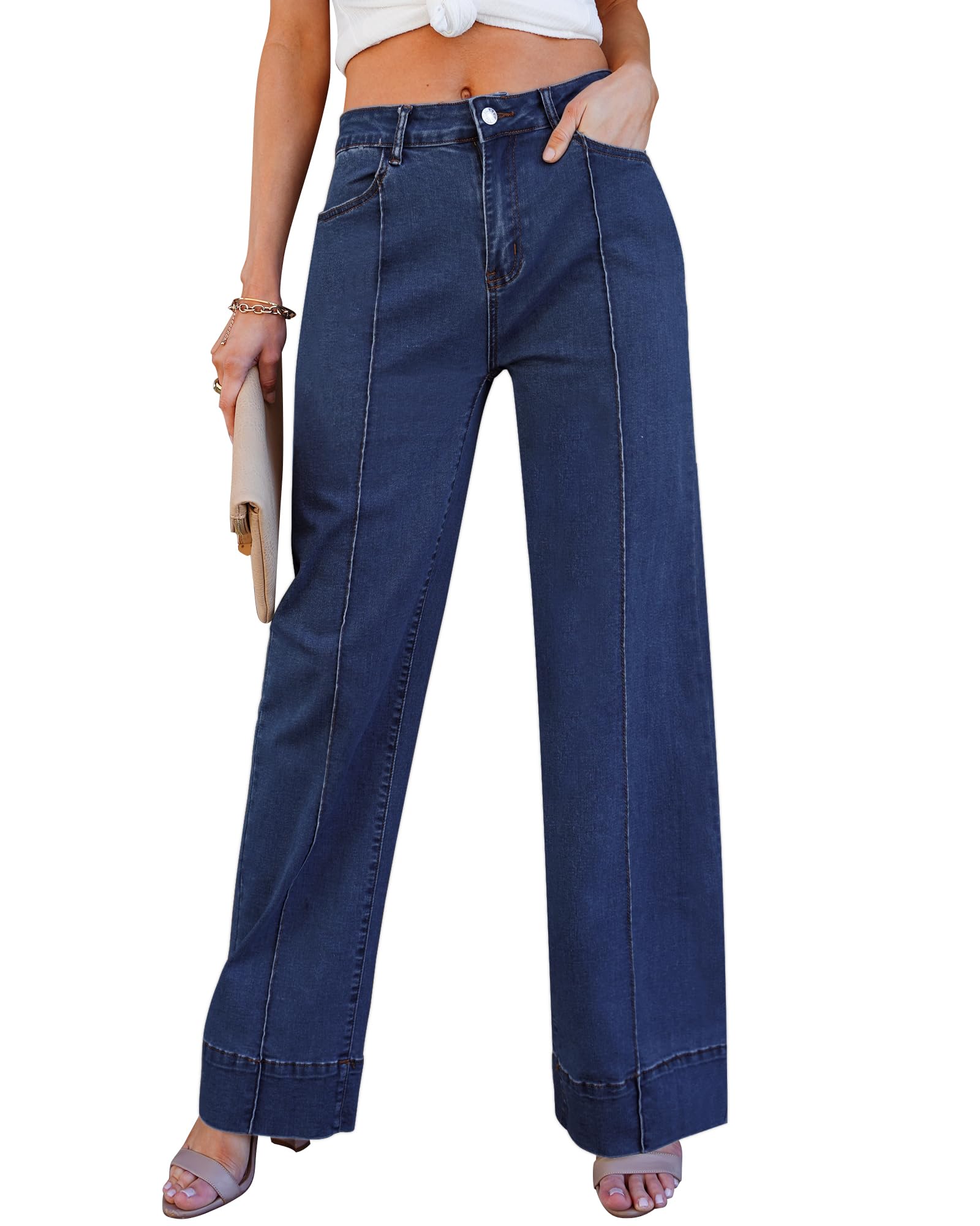 luvamiaWide Leg Jeans for Women Trendy High Waist Straight Leg Baggy Jeans Stretchy Denim Pants Trouser Jeans