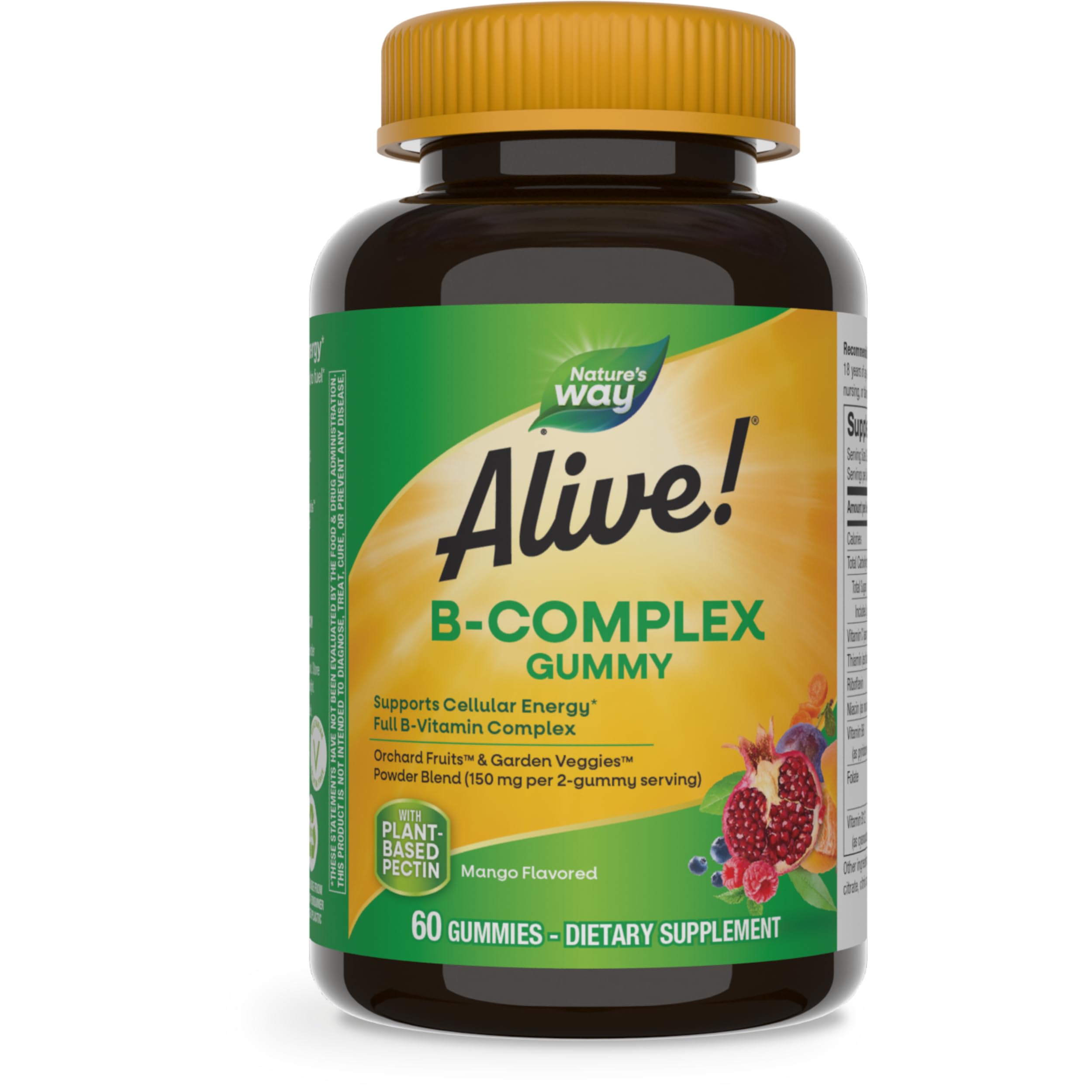 Nature's Way Alive! B-Complex Gummies, Cellular Energy Support*, 8 B-Vitamins, Vegetarian, Mango Flavored, 60 Gummies (Packaging May Vary)