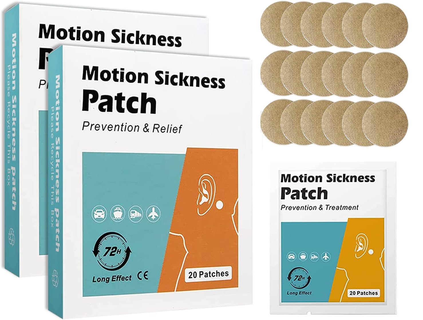 40 Counts Motion Sickness Patches for Car and Boat Rides, Cruise and Airplane Trips - Relieve Dizziness&Vomiting from Seasickness,Fast Acting&No Side Effects