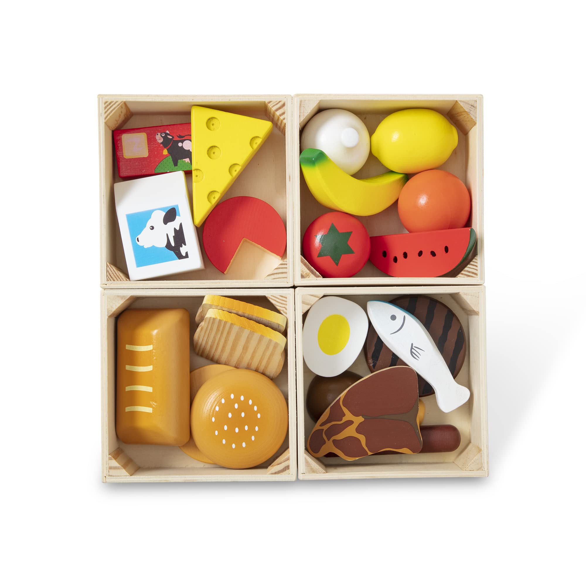 Melissa & Doug Food Groups - Pretend Play, 21 Hand-Painted Wooden Pieces and 4 Crates