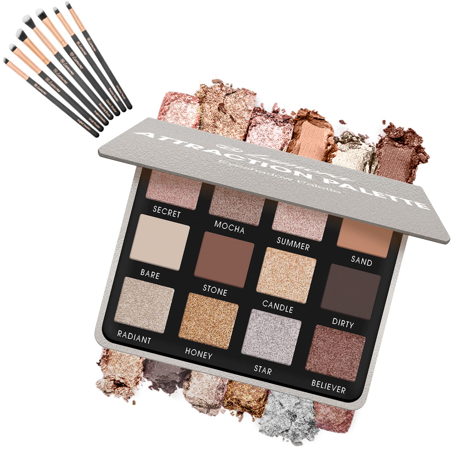 Glam Smokey Eyeshadow Palette with Eyeshadow Brush Set (Rose Gold)