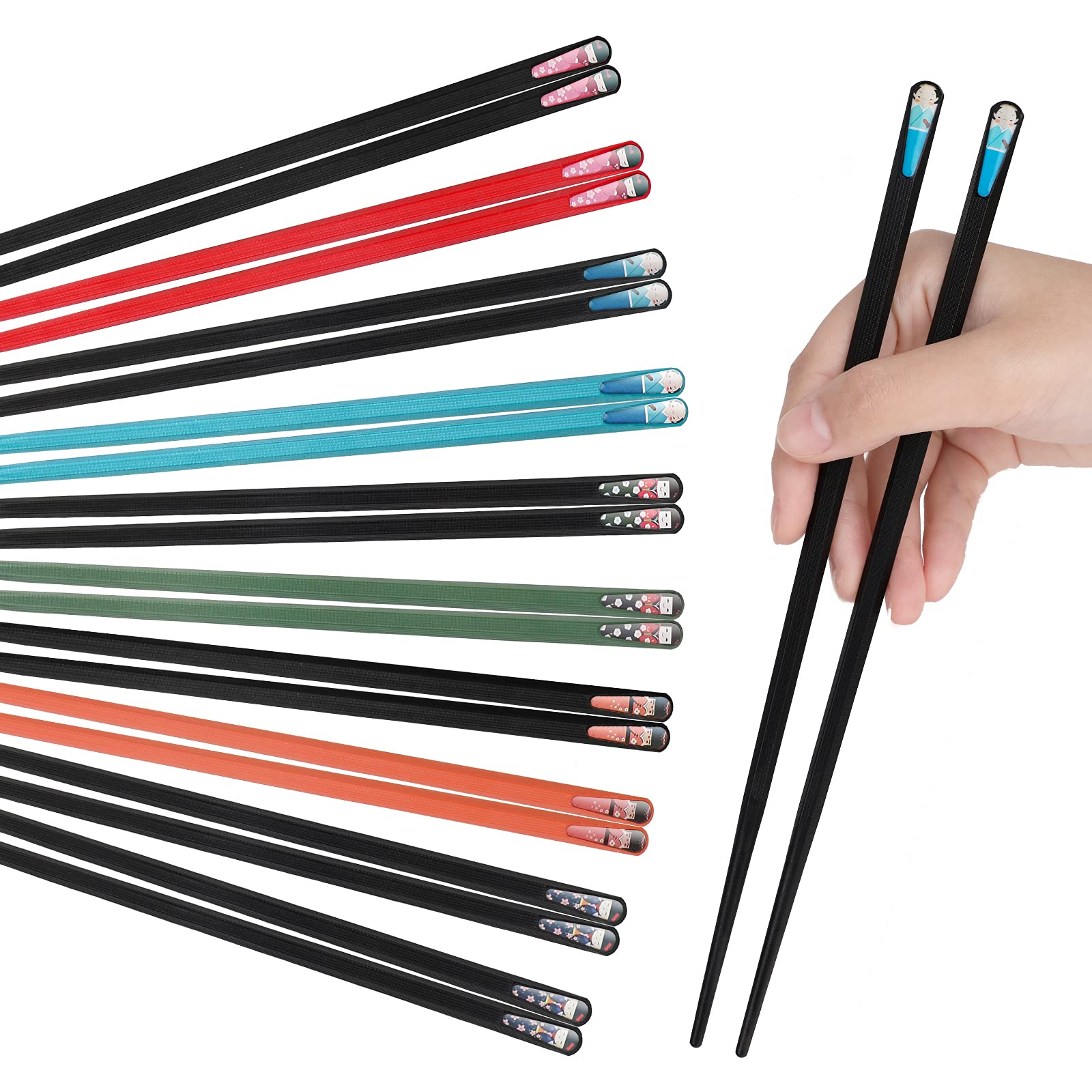 10 Pairs Fiberglass Alloy Chopsticks, Japanese Chop Sticks with Non-Slip Design, Reusable Chopsticks Set Dishwasher Safe Washable, for Sushi Ramen Noodles (Multicolor)