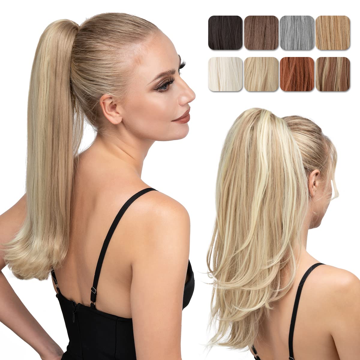 Clip in Ponytail Extension Dirty Blonde 18 Inch Pony Tails Hair Extensions for Women Long Straight Curly Tail Ponytail Hair piece Synthetic Fake Versatile Pony