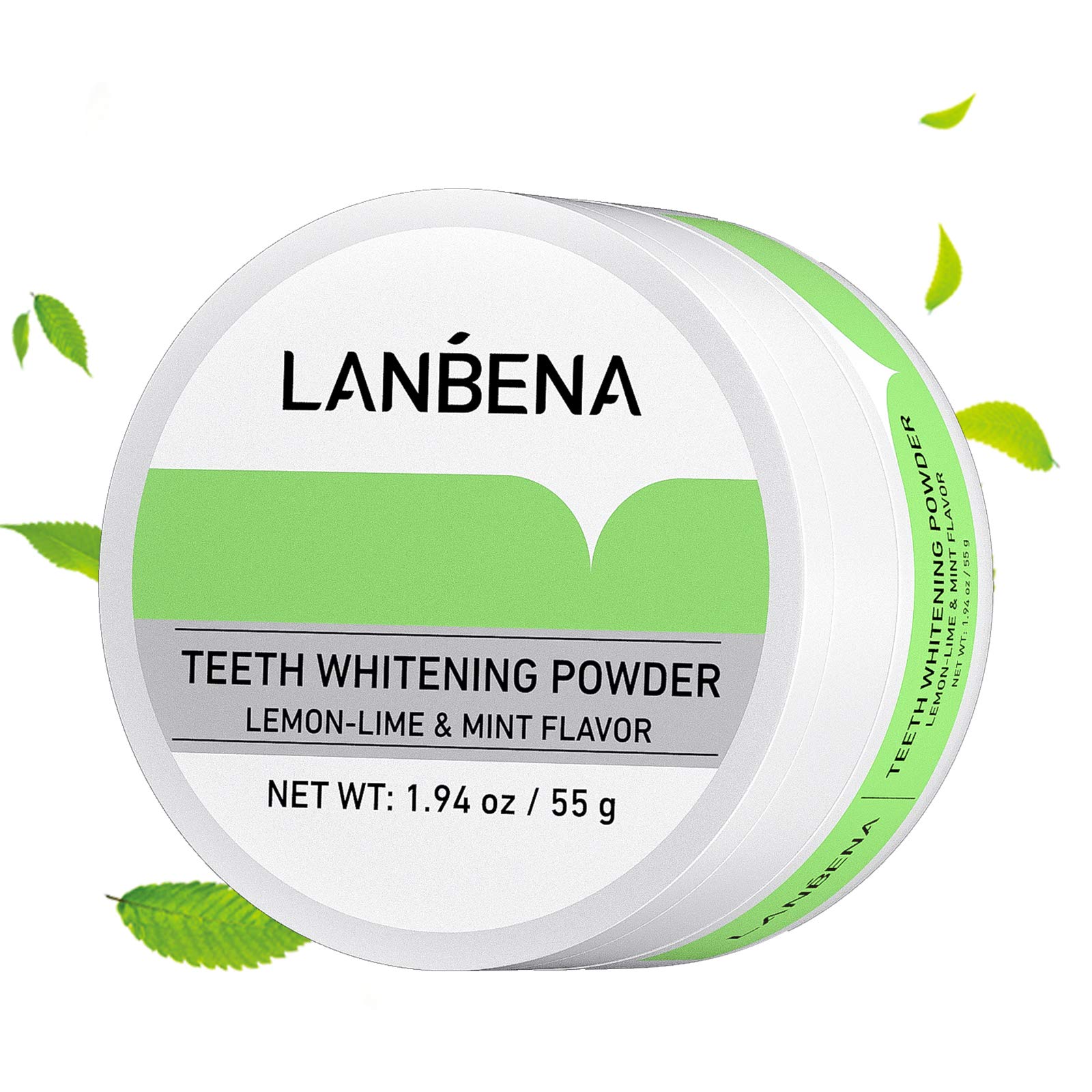 LANBENA Teeth Whitening, Teeth Brightening Powder Natural Tooth Whitener Remove Coffee Wine Tobacco Stains and Fresh Breath Teeth Whitening Powder Lemon-lime & Mint Flavor 55g/1.94oz