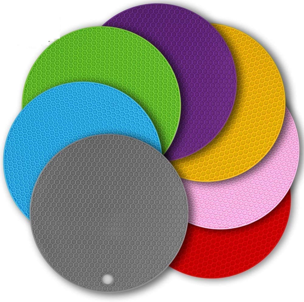 T TOPLINE Silicone Pot Holder and Oven Mitts, Multipurpose Non-Slip Insulation Honeycomb Rubber Hot Pads Trivet, Heat Resistant Antislip Place Mat for Home Use (Mixed Color) Pack-8