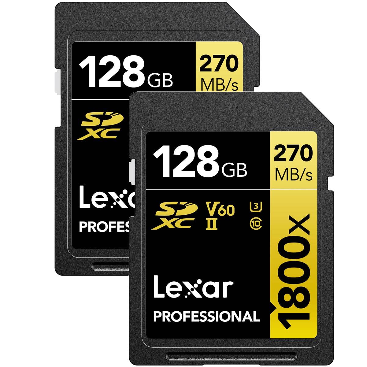 Lexar Gold Series Professional 1800x 128GB UHS-II U3 SDXC Memory Card, 2-Pack