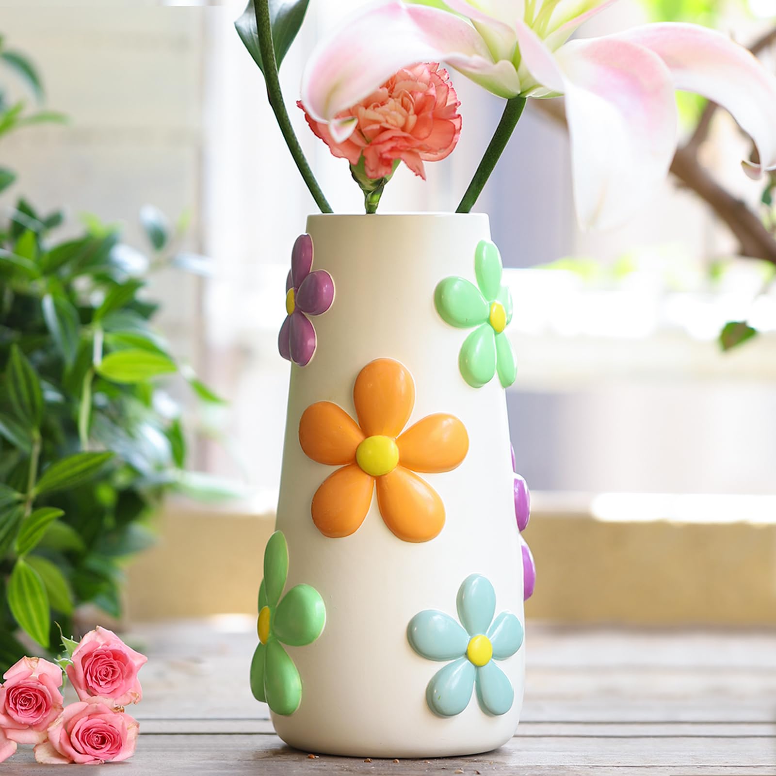 GUGUGO Pastel Flowers Vase for Flower, 8-Inch-Tall Rainbow Funky Mushroom Decor, Eclectic Vases for Flowers, Unique Colorful Decorative Vase, Cute Room Decor Aesthetic