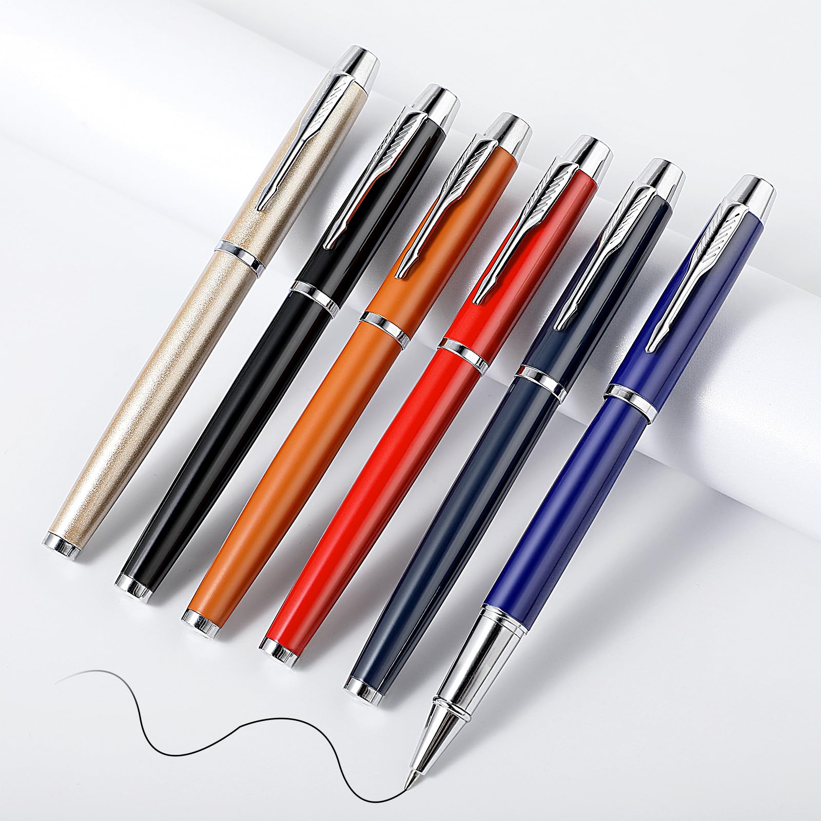 Amaxiu6 Pcs Metal Rollerball Pen, Ballpoint Pens, 0.5mm Black Ink Refill Business Ballpoint Pen Aluminum Personalized Colored Pen Holders Best Ball Pen Gift Set Executive Nice Pens for Men Women