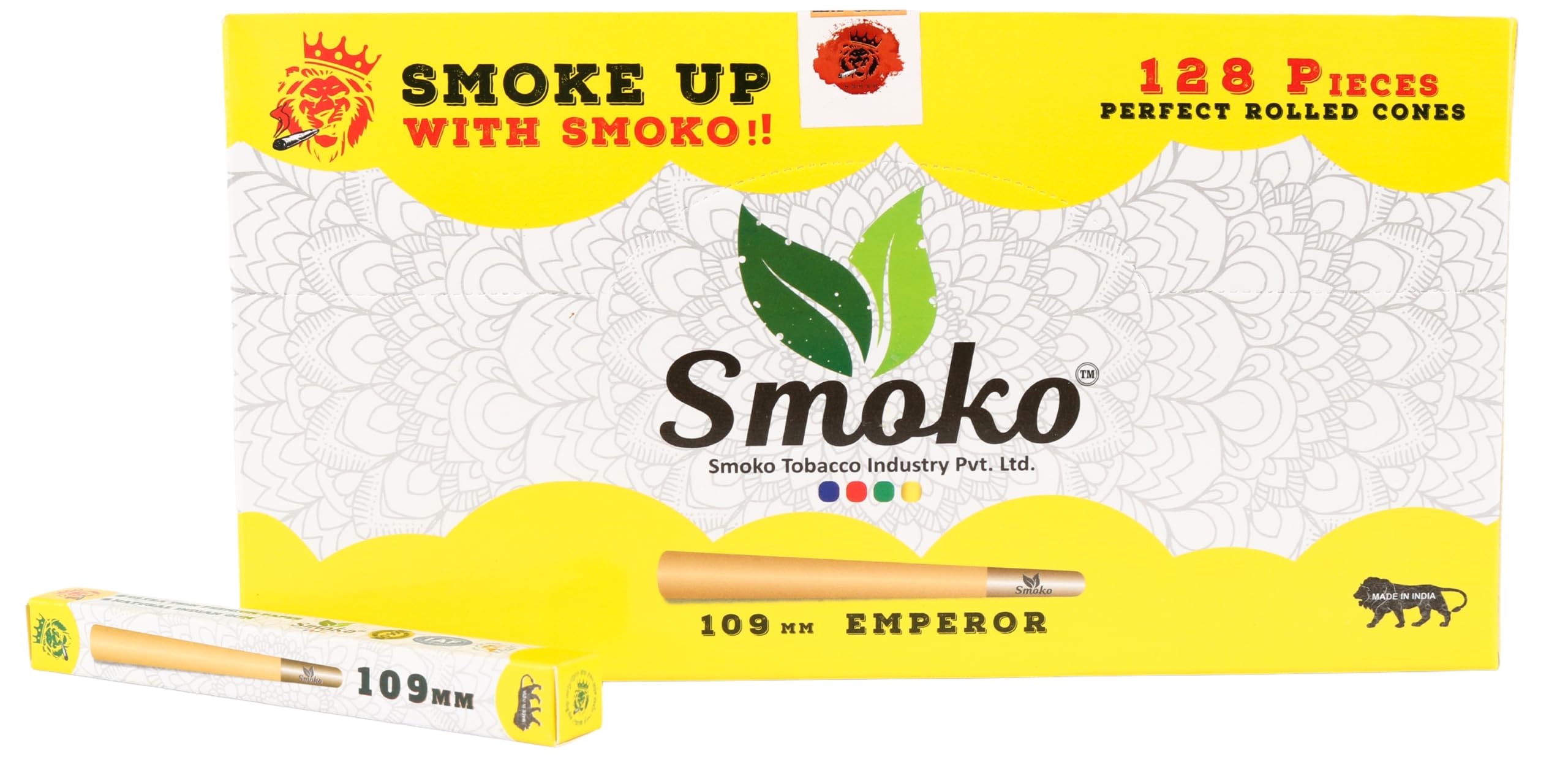 Smoko Rolling Cones, Rolling Papers, 128 Pcs., Classic King Size 109 mm, Brown (Unbleached), Natural Pre Rolled Rolling Paper with Tips & Packing Tubes Included