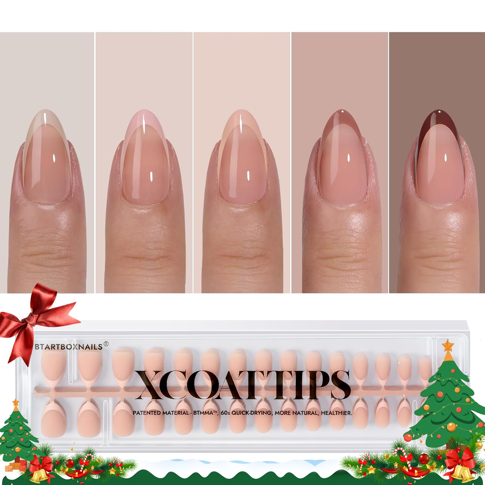 BTArtboxnails XCOATTIPS Press on Nails - French Tip Press on Nails, Fall Nails Short Almond Nail Tips, Skin Tones Soft Gel Nails False Nail, Soak Off Acrylic Fake Nails Extensions