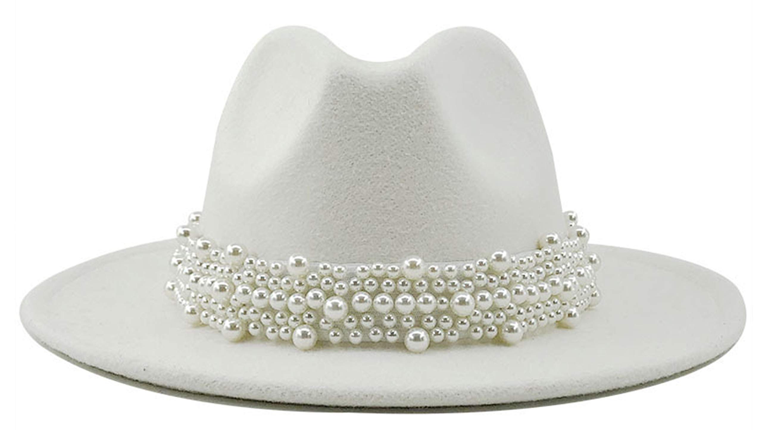 Women's Vintage Pearl Band Fedora Hat Trendy Wide Brim Trilby Panama Hat