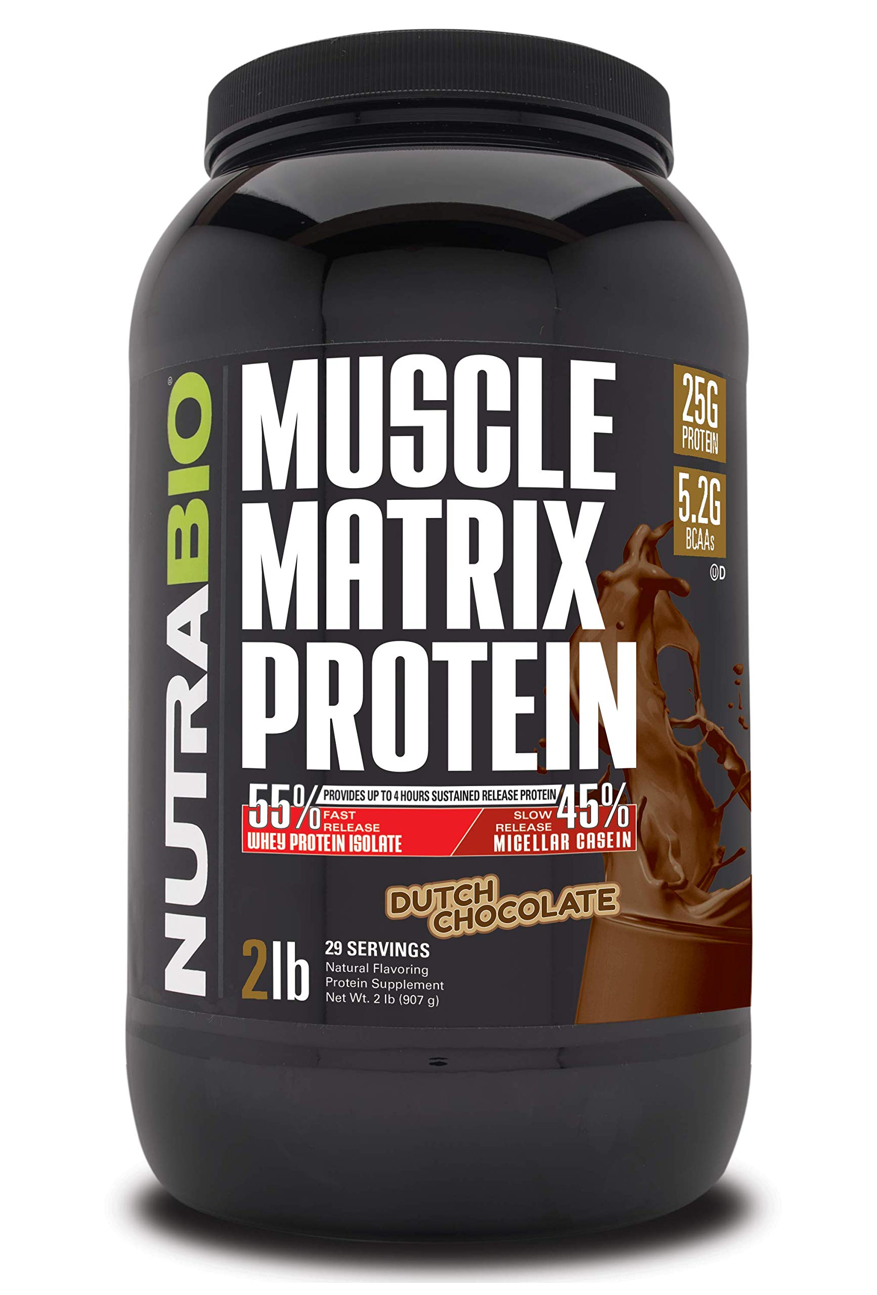 NutraBioMuscle Matrix Protein Powder - 25g of Protein Per Scoop - Whey Isolate and Micellar Casein Combo for Fast and Slow Release - Dutch Chocolate- 2 Pounds, 28 Servings