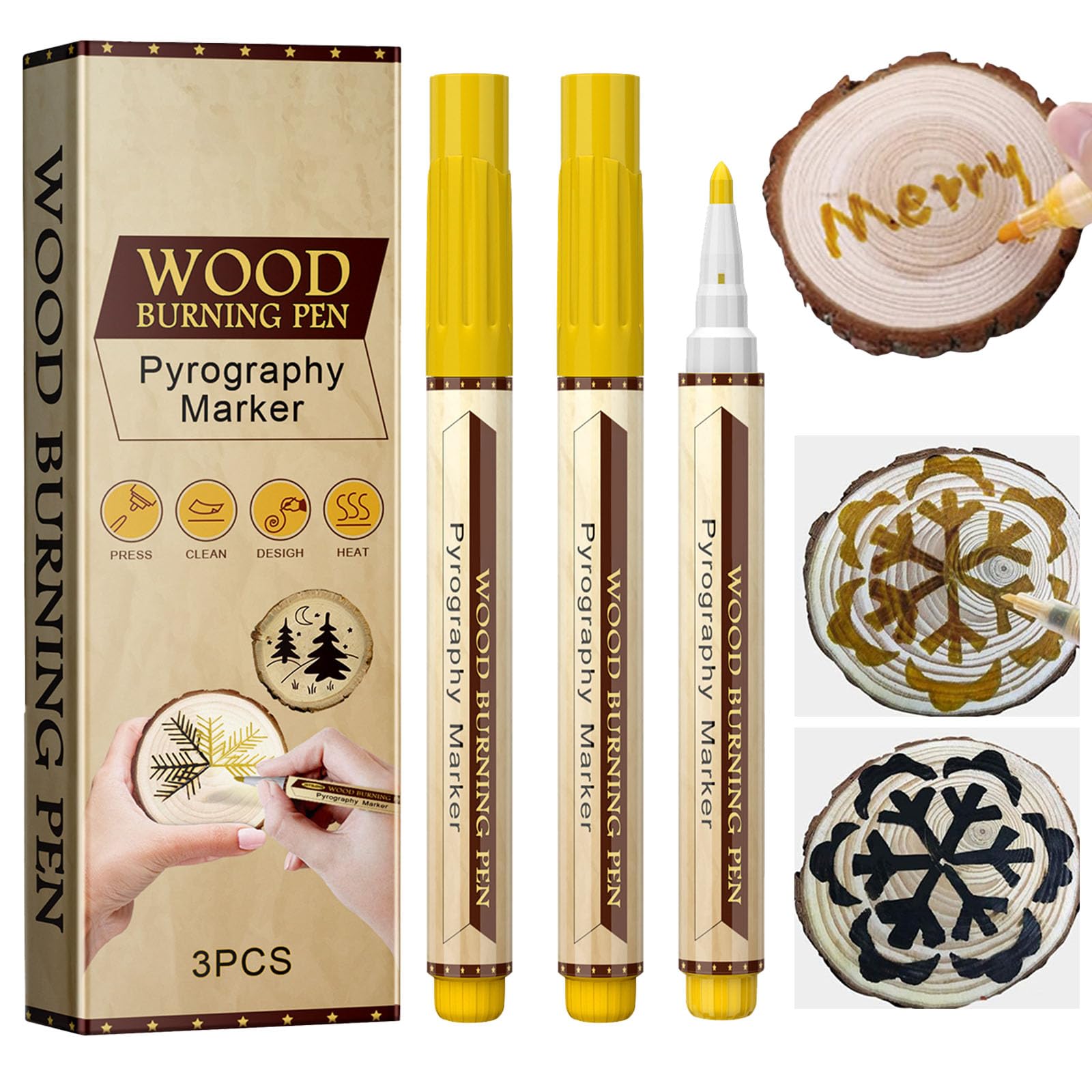 Hocklliy Wood Burning Pen, 3PCS Scorch Marker for Wood Burn, Torch Paste for Wood Burning, Wood Burn Paste Marker, Wood Craft Burn Paste for Beginners DIY Wood