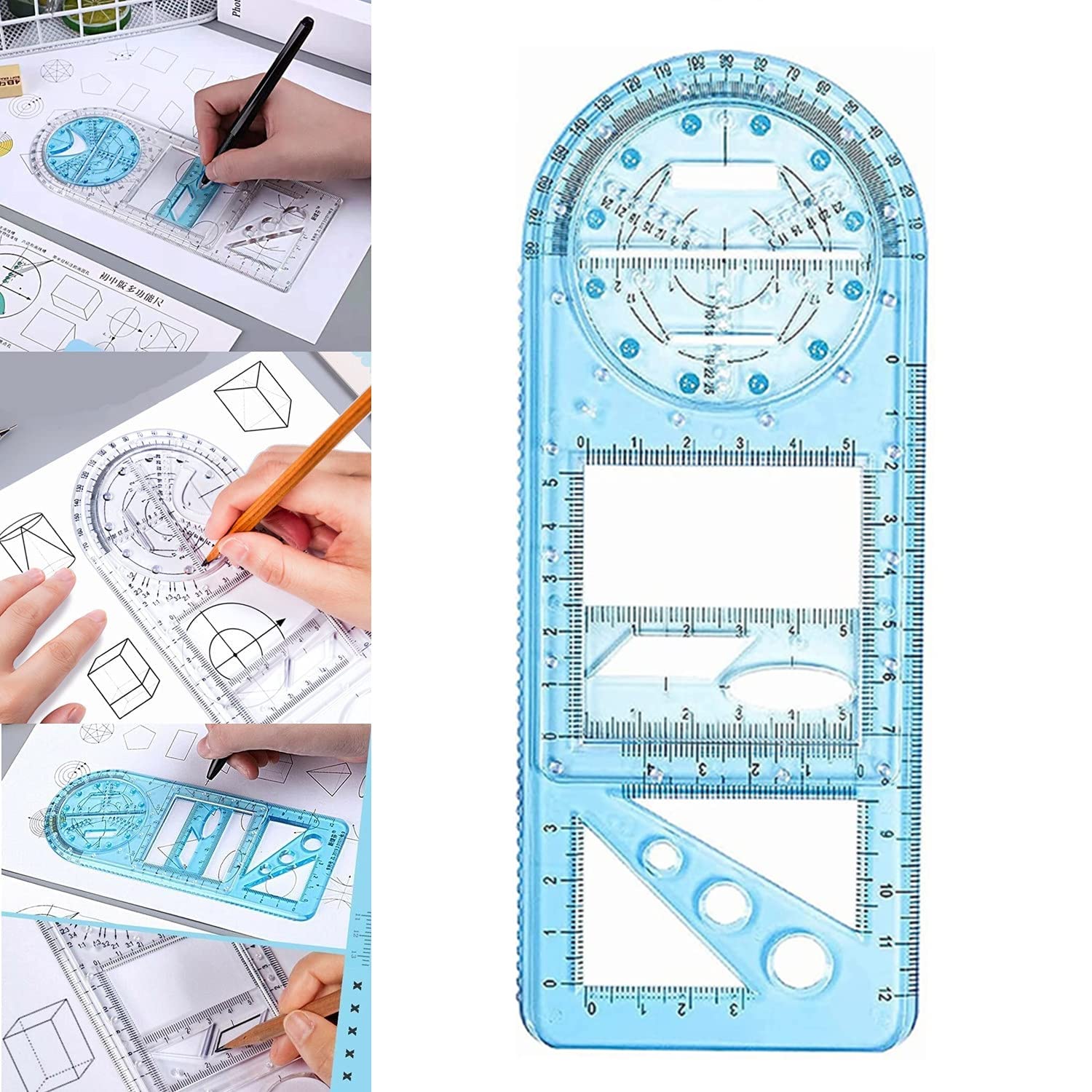 Multifunctional Geometric Ruler, Mathematics Drawing Ruler, Geometric Drawing Template Measuring Draft Rulers for Student School Office