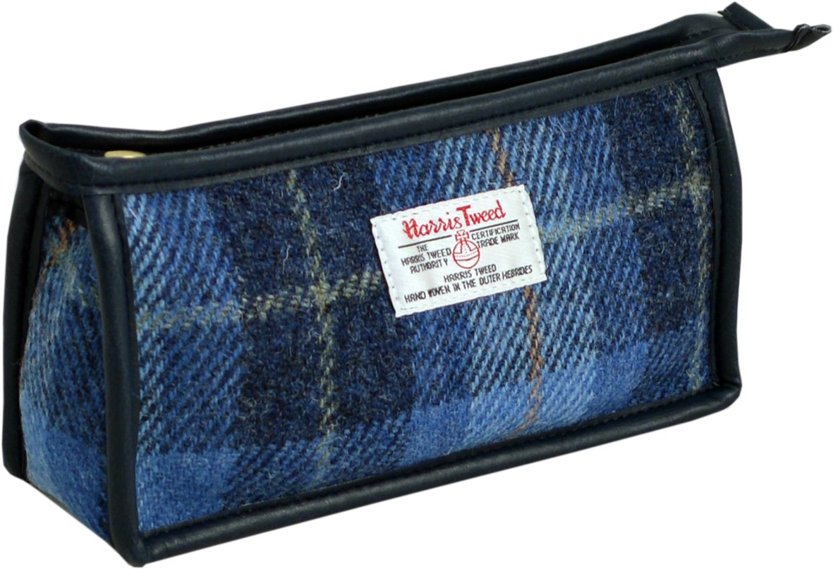 Vagabond Bags Harris Tweed Check Gusset Toiletry Bag, 20 cm, Mid Blue