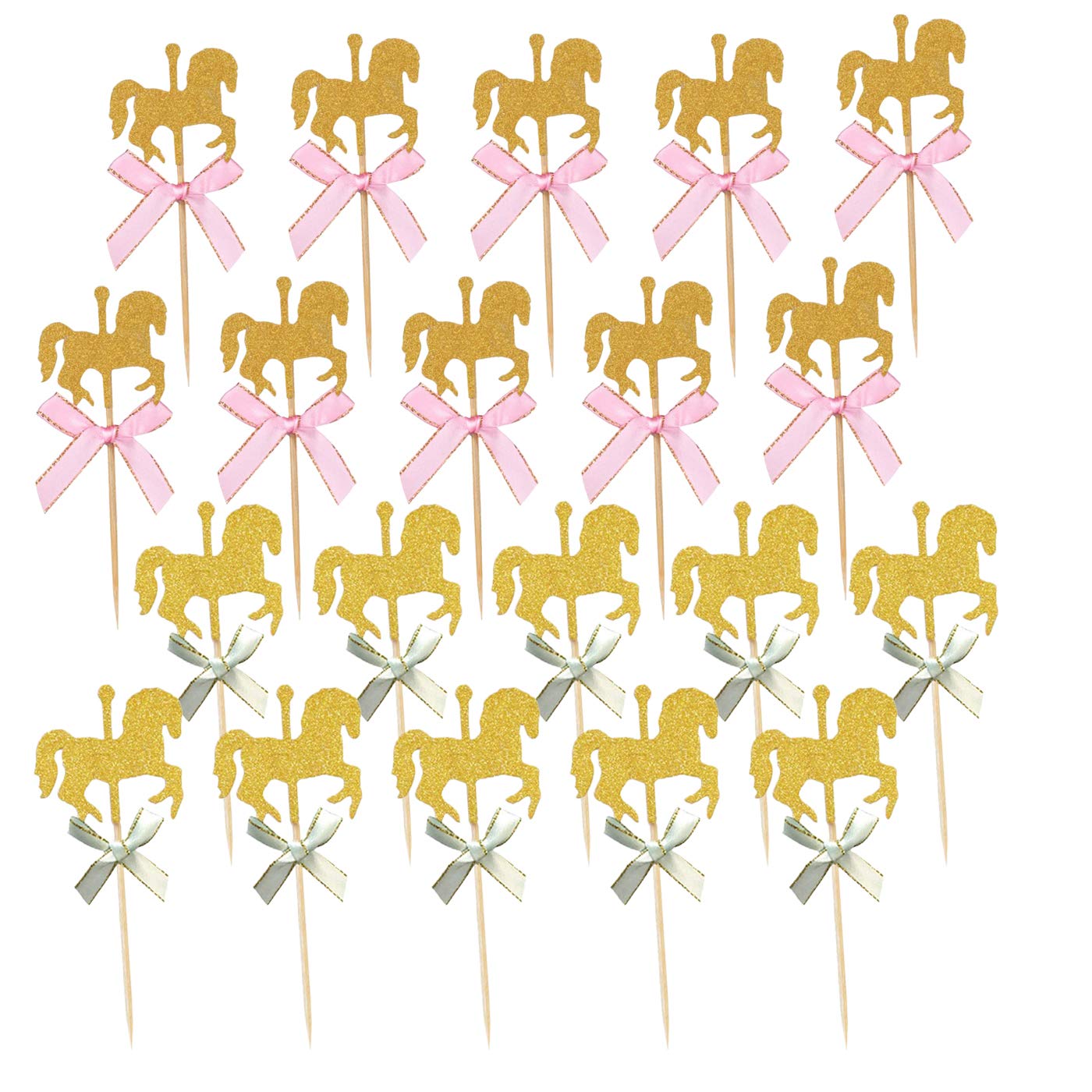 20 Pcs Carousel Horse Cupcake Toppers Cake Decoration Cake Picks for Cupcake and Desserts Party Decorations