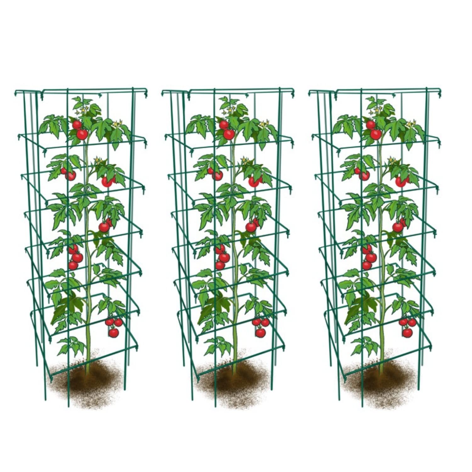 Happy Trees Large Heavy Duty Tomato Cages - Support for Climbing Vegetables and Plants - 18" x 18" x 58" - Thick Gauge Galvanized Steel, Collapsible Easy Storage, 3-Pack, Made in USA