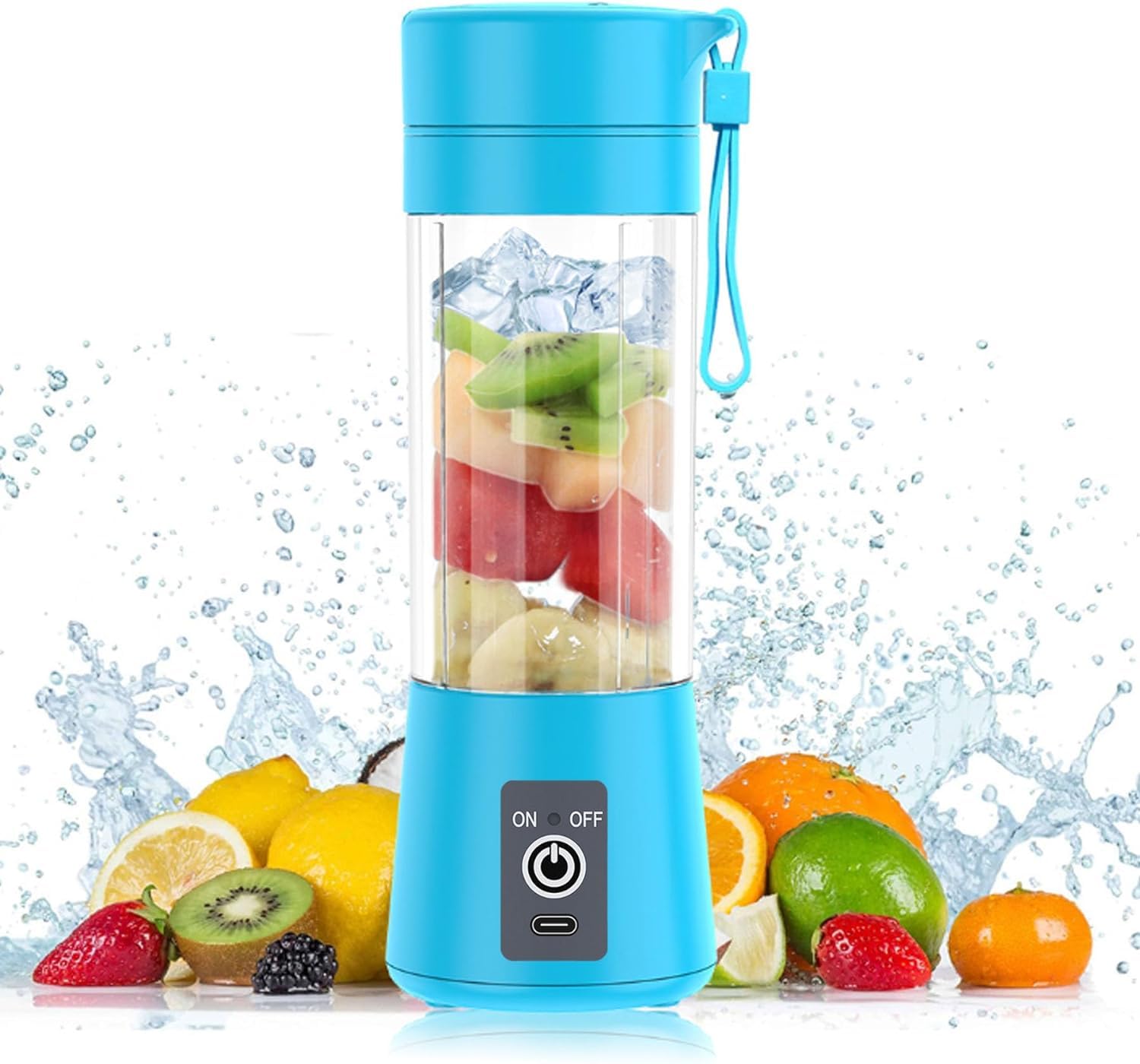 ECARES® Portable Blender Cup, Electric USB Juicer Blender, Mini Blender, For Shakes, Juices and Smoothies, 380ml, Six Blades Great for Mixing, Lightweight, Convenient, Kitchen, Home, Travel (Blue)