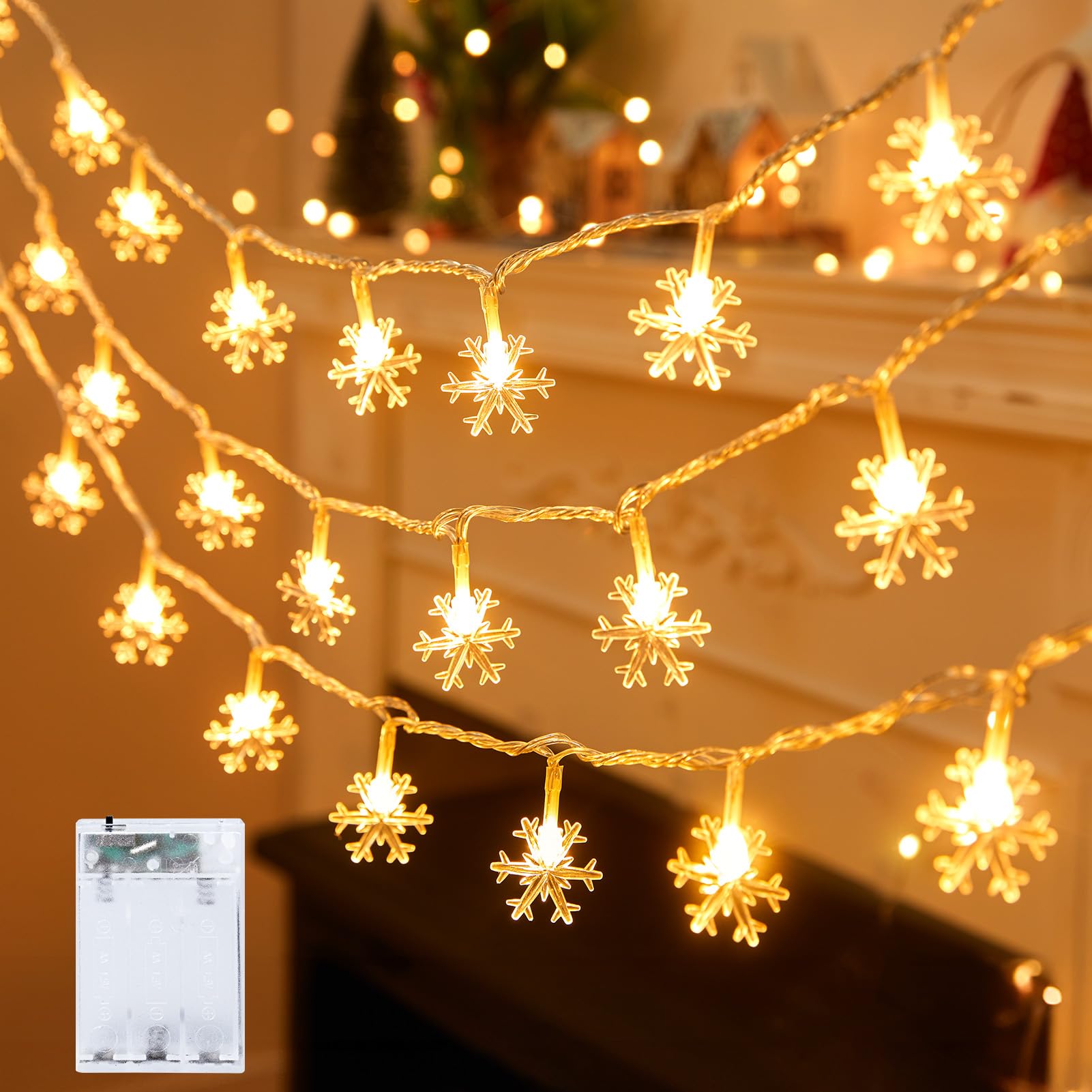 Minetom Snowflakes Christmas Lights, Waterproof Shatterproof Snowflakes Lights with Battery Operated, Fairy Holiday Lights for Xmas Indoor Outdoor Snowflake Decor