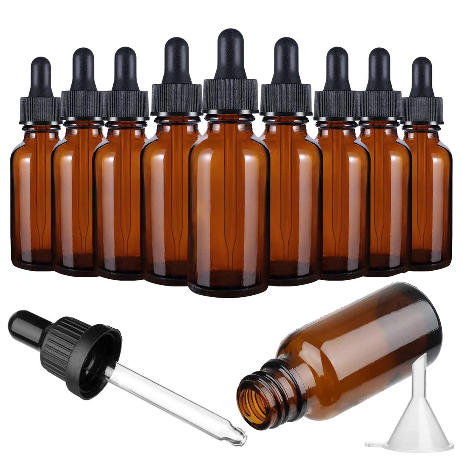 AJIODAEye Dropper Bottle, 10 Pack 10ml Amber Glass Bottles with Glass Eye Dropper Dispenser & Funnels for Essential Oils, Chemistry Lab Chemicals, Colognes & Perfumes