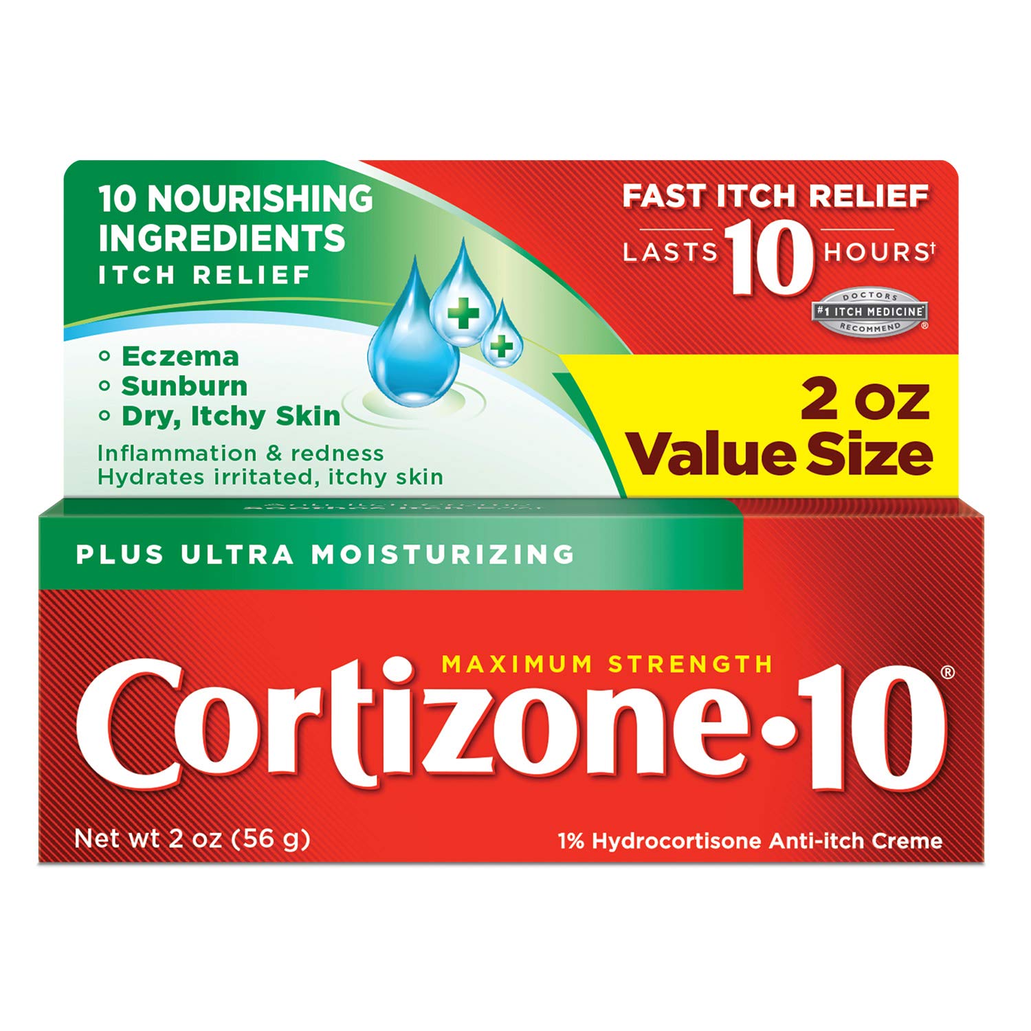 Cortizone 10 Maximum Strength Plus Ultra Moisturizing Anti-Itch Cream, 1% Hydrocortisone, 2 oz.