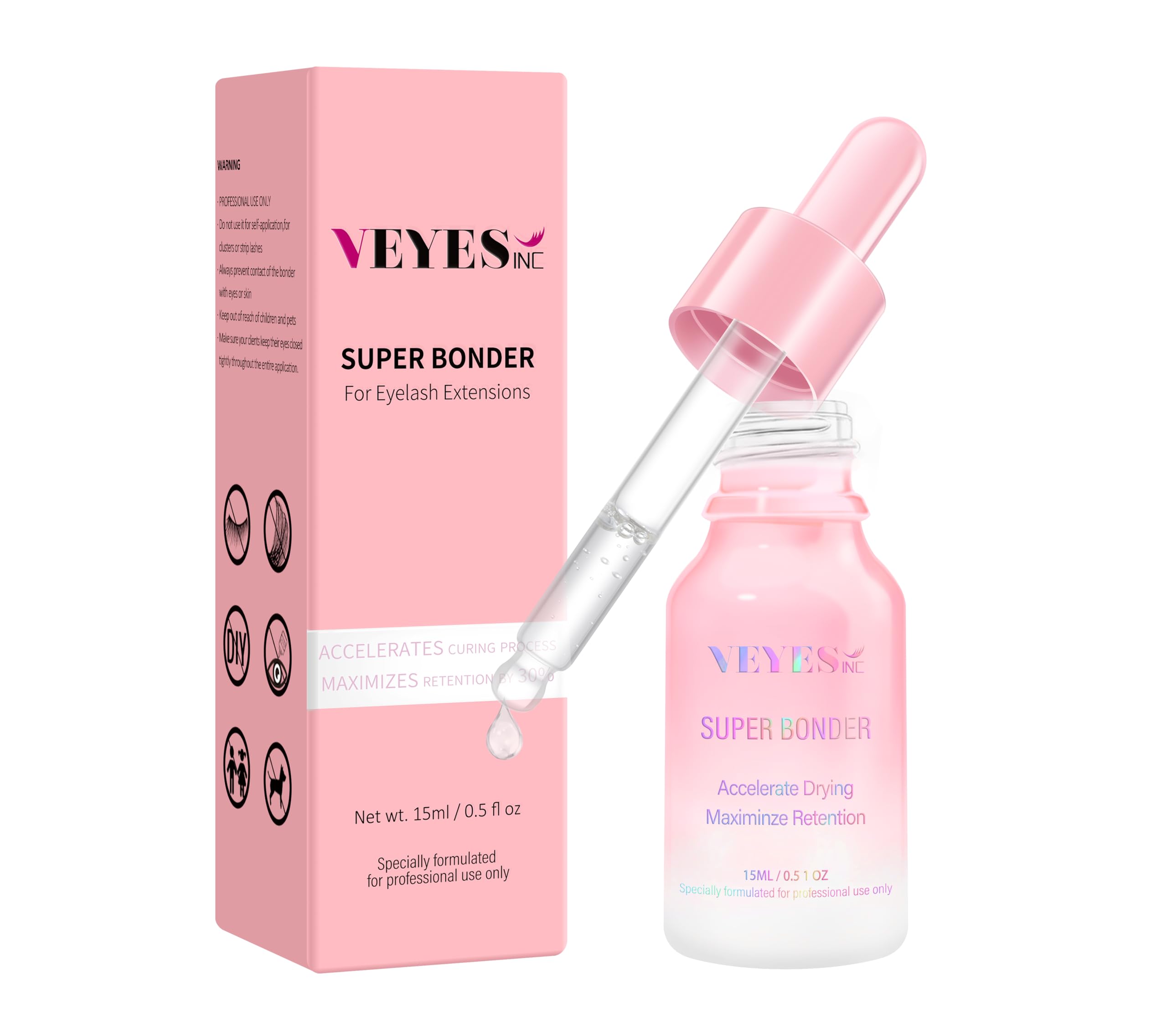 VEYES INC Super Lash Bonder for Eyelash Extensions. Glue Accelerator, Lash Sealant, Adhesive Companion, Reducing Glue Fumes and Extending Eyelash Retention Time. Professional Eyelash Supplies 15ml