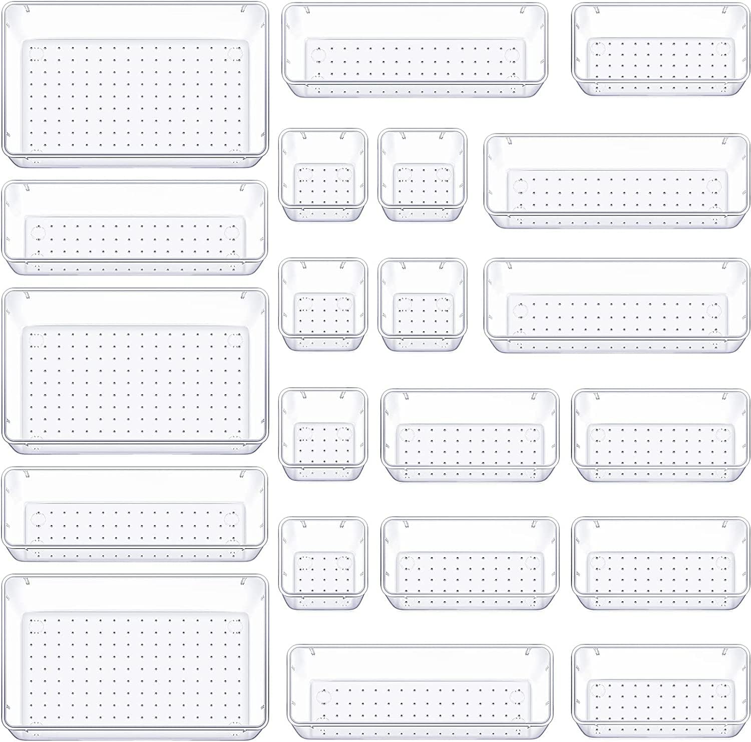 Zollyss21 Pack Desk Drawer Organizer Trays with 4 Different Sizes, Versatile Clear Drawer Organizers Storage for Bathroom, Makeup, Bedroom, Kitchen, Office Supplies, Craft (Clear)