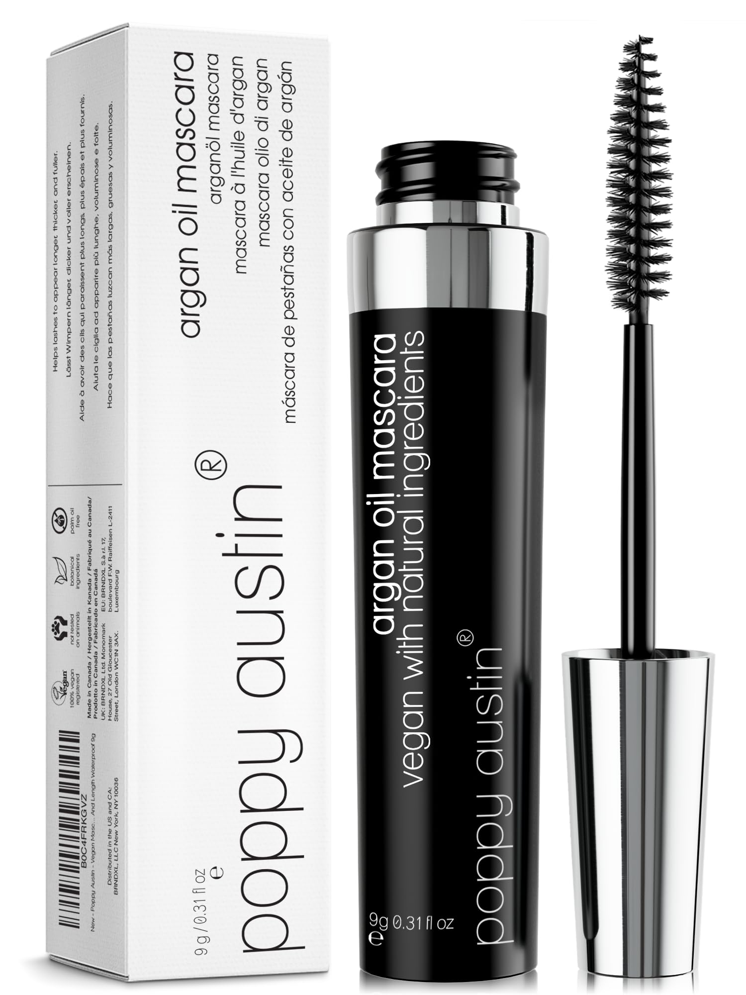 Poppy Austin - Vegan Mascara Black Volume And Length Waterproof - Gentle, Hypoallergenic Volumising Mascara, Organic & Cruelty Free All Natural Organic Mascara For Sensitive Eyes (9 Gram)