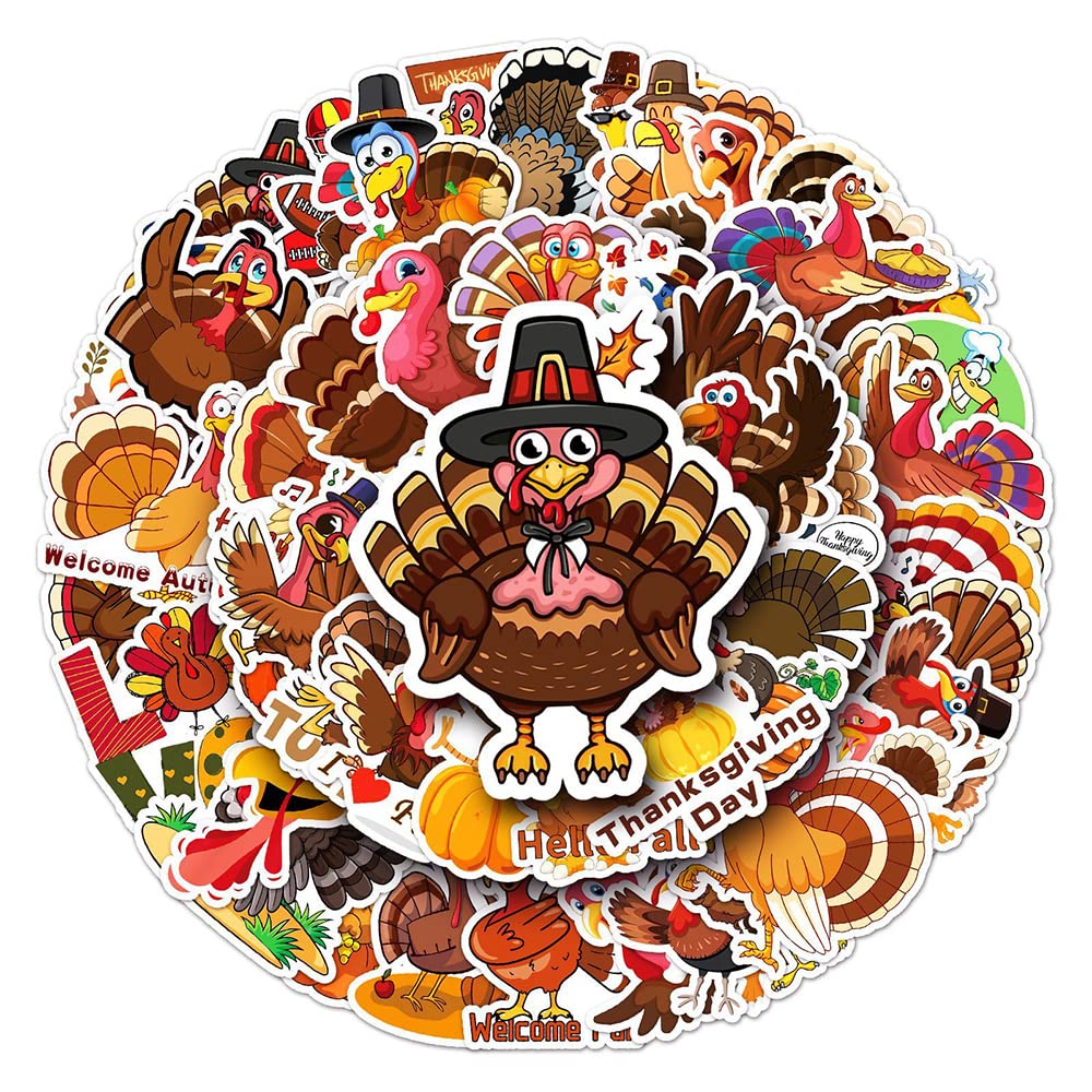 Lovely Turkey Stickers Pack Gift for Teens Boys Girls Kids|50 Pcs |Cartoon Waterproof Vinyl Stickers for Laptop Tablet Flasks Water Bottle Luggage Car Phone,Cute Chicken Decals Pack(Turkey-50Pcs)