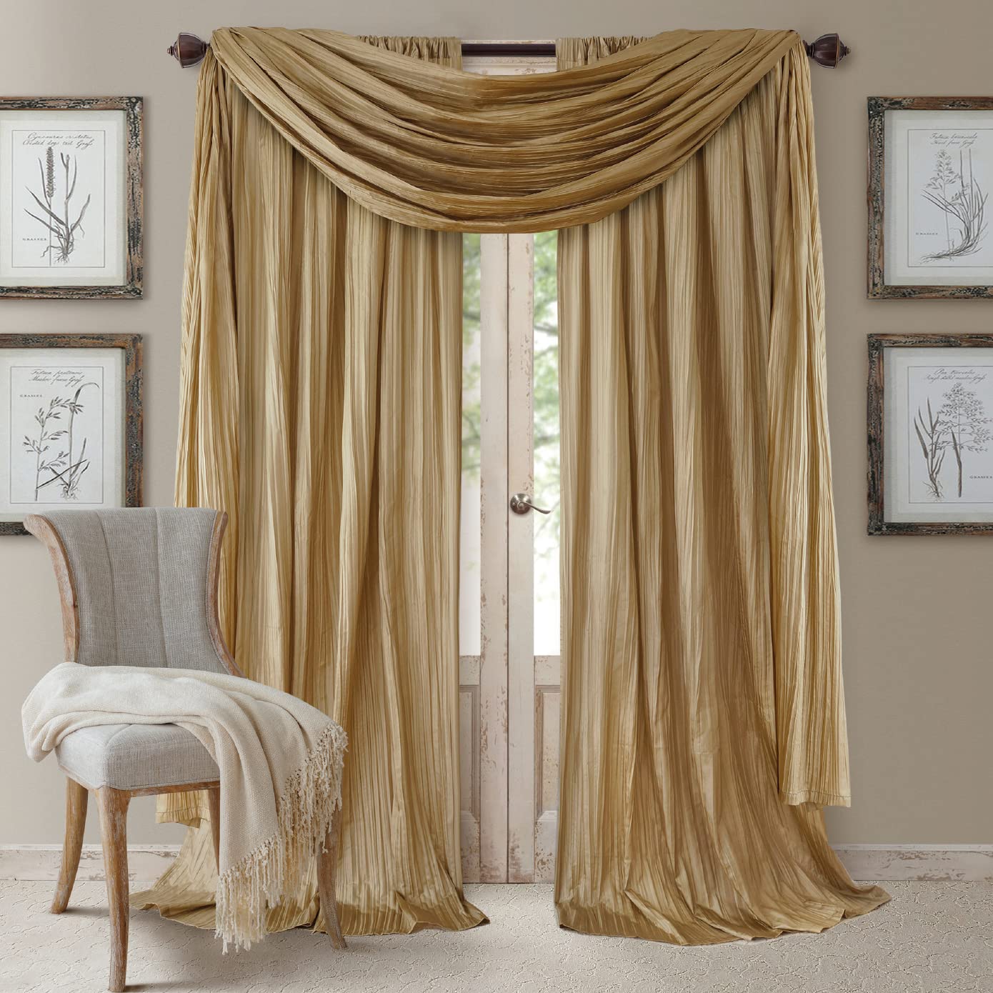 Elrene Home Fashions Athena Faux Silk Light Filtering Window Curtain Panel Set and Scarf Valance 52"x84" (2 panels) & 1 Valance 26865868432