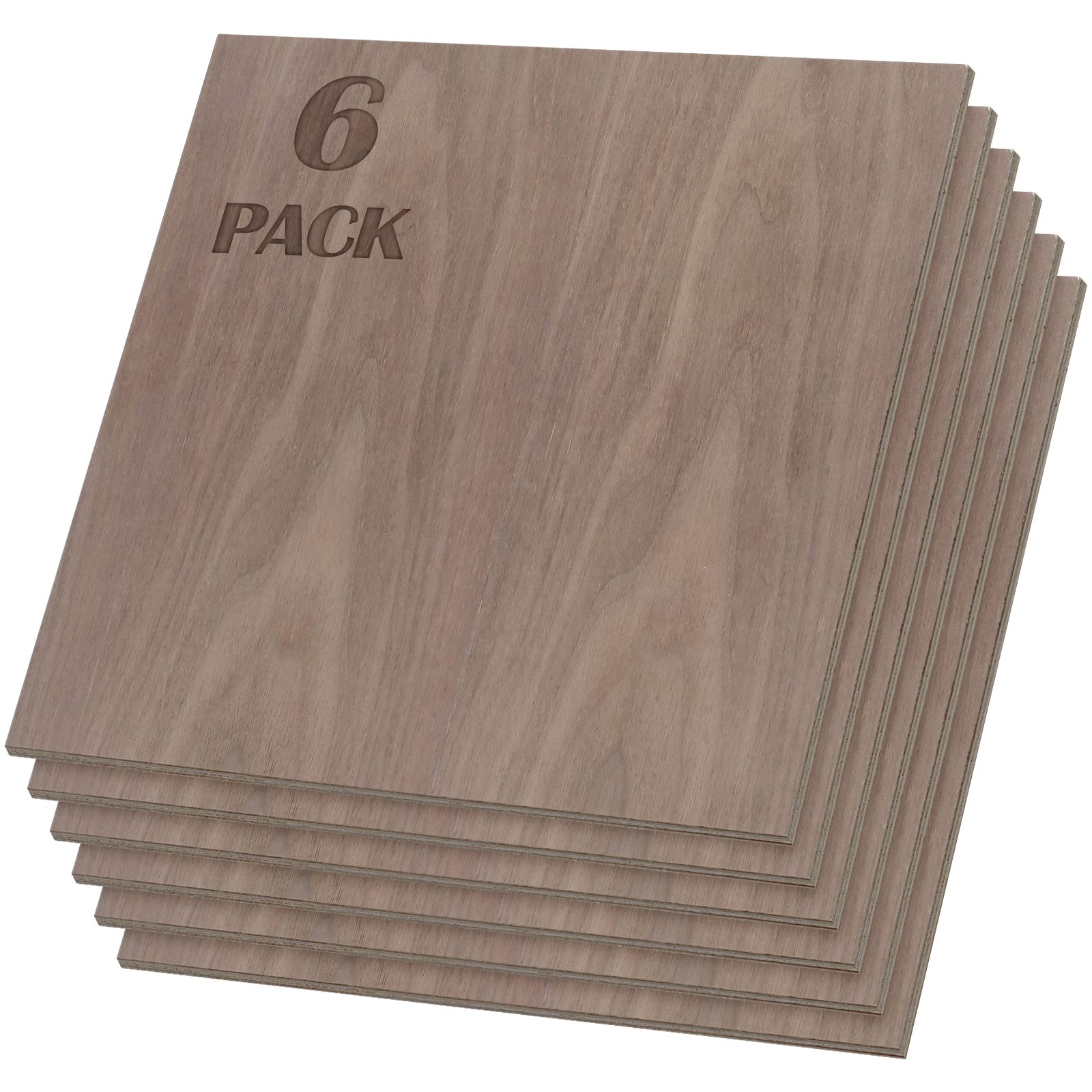 6 Pcs Walnut Unfinished Wood Craft, 12 x 12 x 1/8 Inch - 3mm Thick Walnut Unfinished Plywood for Laser Cutting & Engraving, School DIY Projects, Painting, Fretwork, CNC Cutting, and Wood Burning