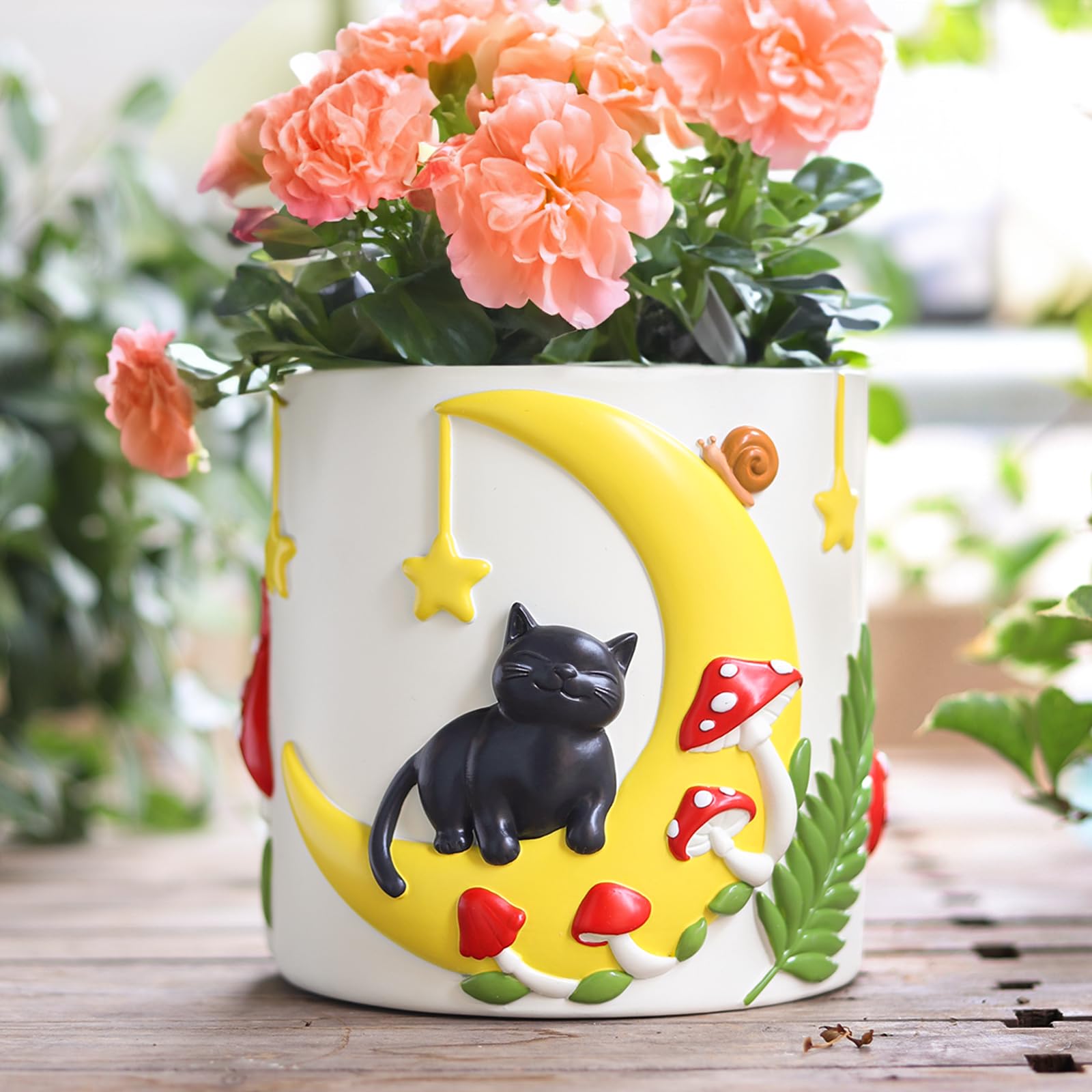 GUGUGOMoon Cat Cute Planters, Unique Plant Pot with Drainage, Rainbow Colorful Small Mushroom Flower Planters Pots for Indoor Plants, Funny Succulent Gardening Pot Gifts Home Décor (C, 5Inch)