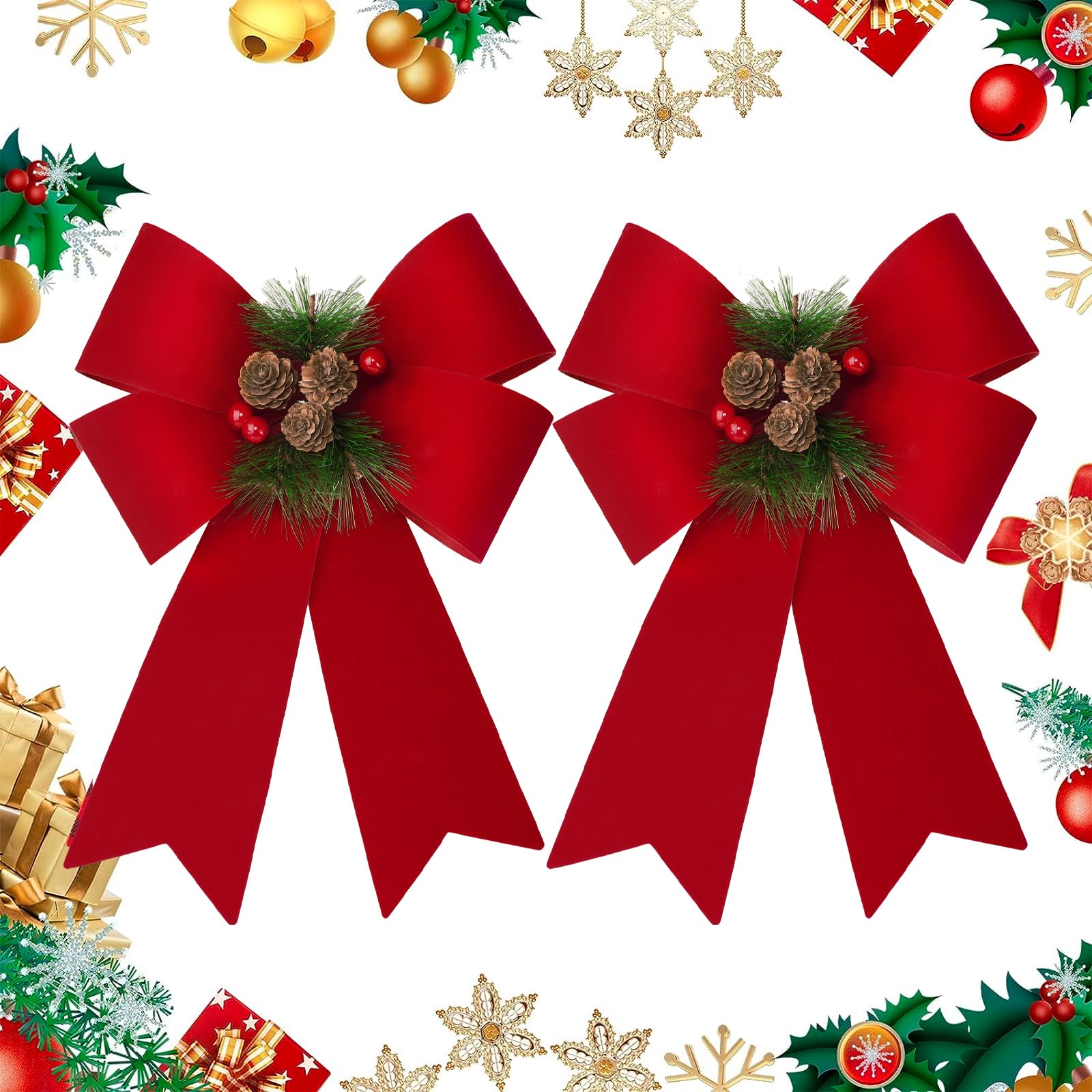 COLOFALLA 2pcs Extra Large Red Christmas Bows 22.8x33cm Red Bows for Christmas tree Topper Wreath Door Wreath Decorations