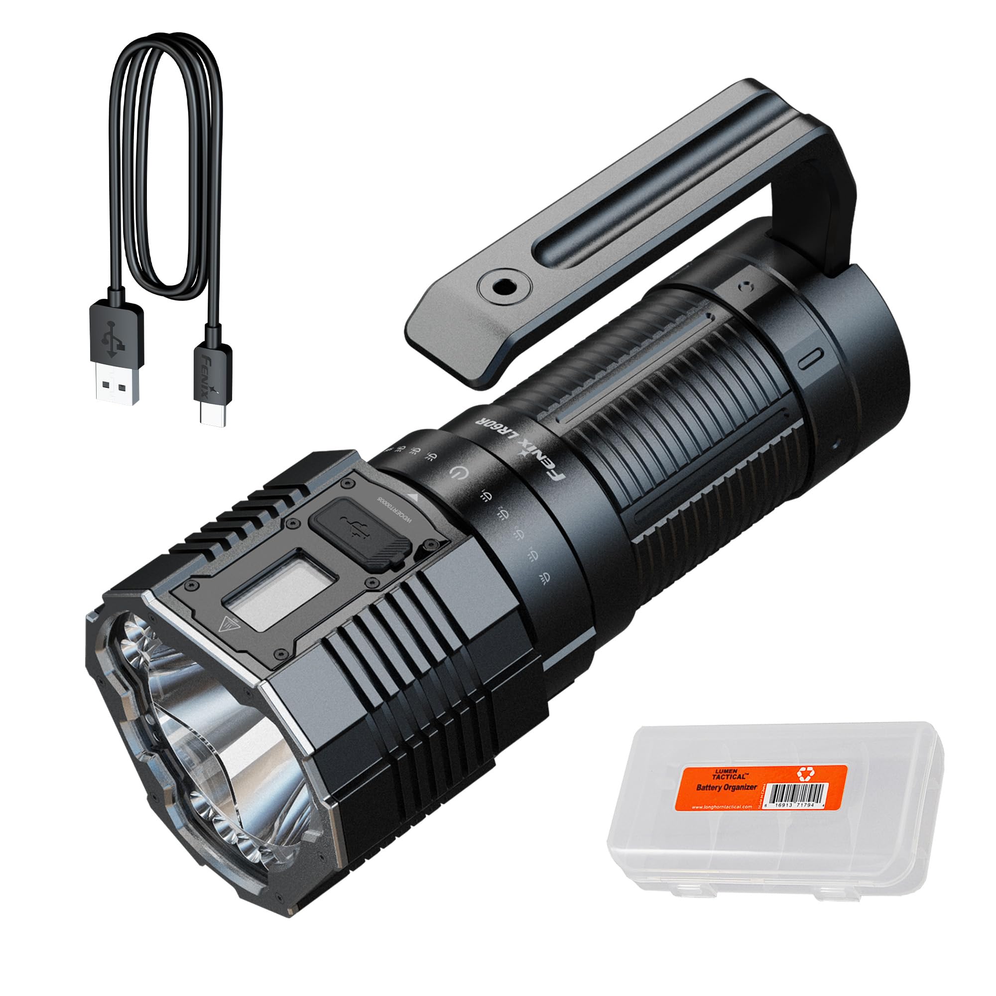 Fenix LR60R 21,000 Lumen Super Bright Flashlight, USB-C Fast Charging Rechargeable Long Throw High Lumen with Spotlight and Floodlight and Lumentac Organizer