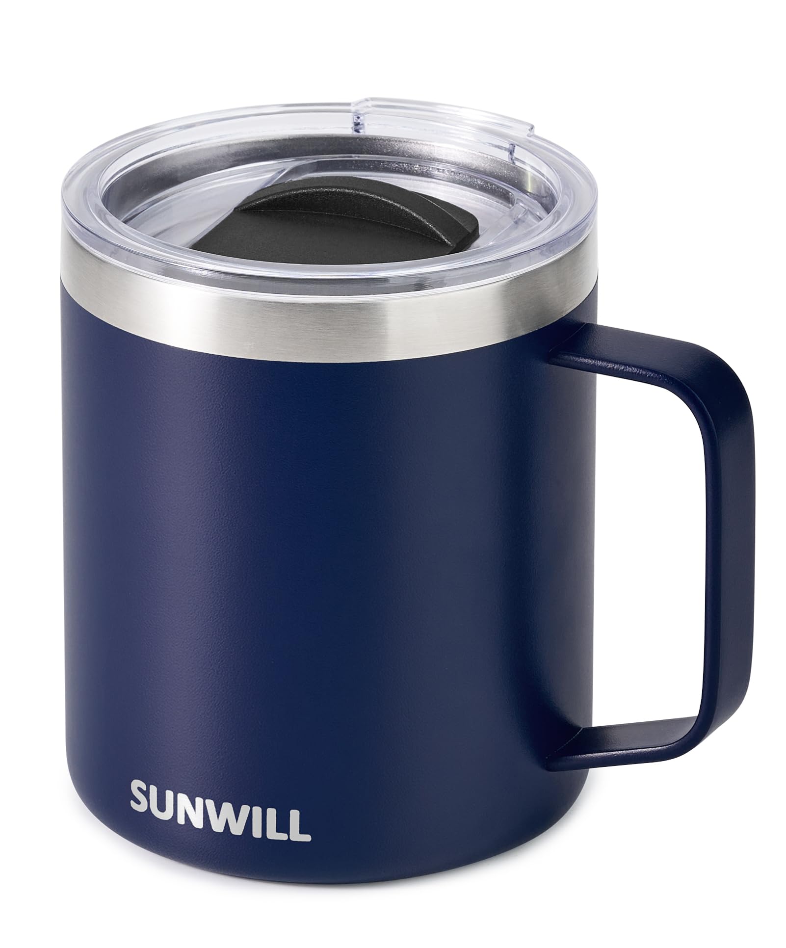 SUNWILL14 oz Coffee Mug, Vacuum Insulated Camping Mug with Lid, Double Wall Stainless Steel Travel Tumbler Cup, Coffee Thermos Outdoor, Powder Coated Navy Blue