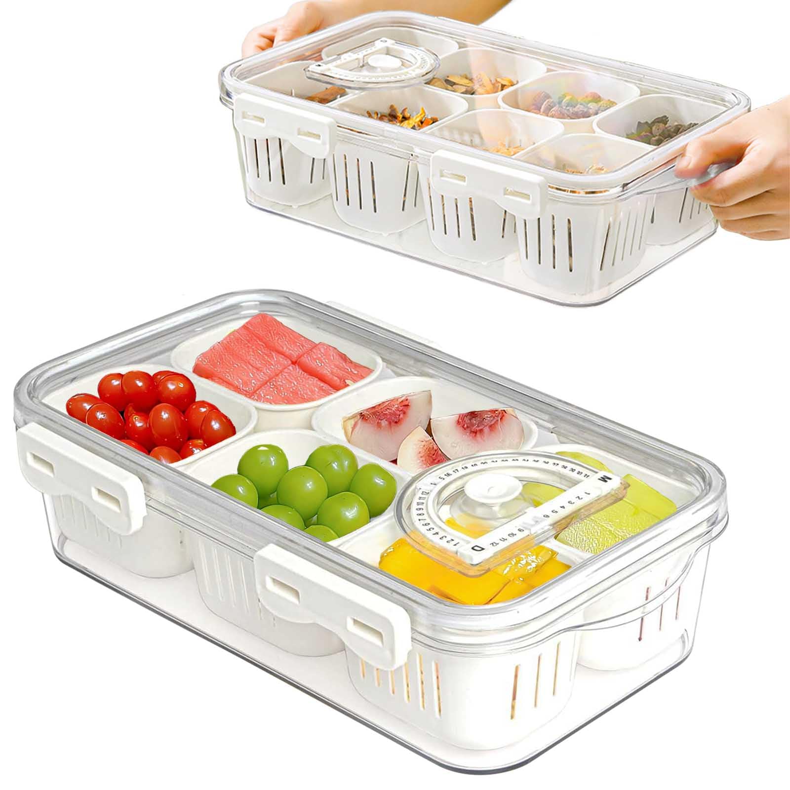 YaluckyDivided Serving Tray With Lid and Handle Snack Box Charcuterie Container Fruit and Veggie Storage Container for Refrigerator Fridge Organizers Bins Snackle Box Party Picnic Accessories